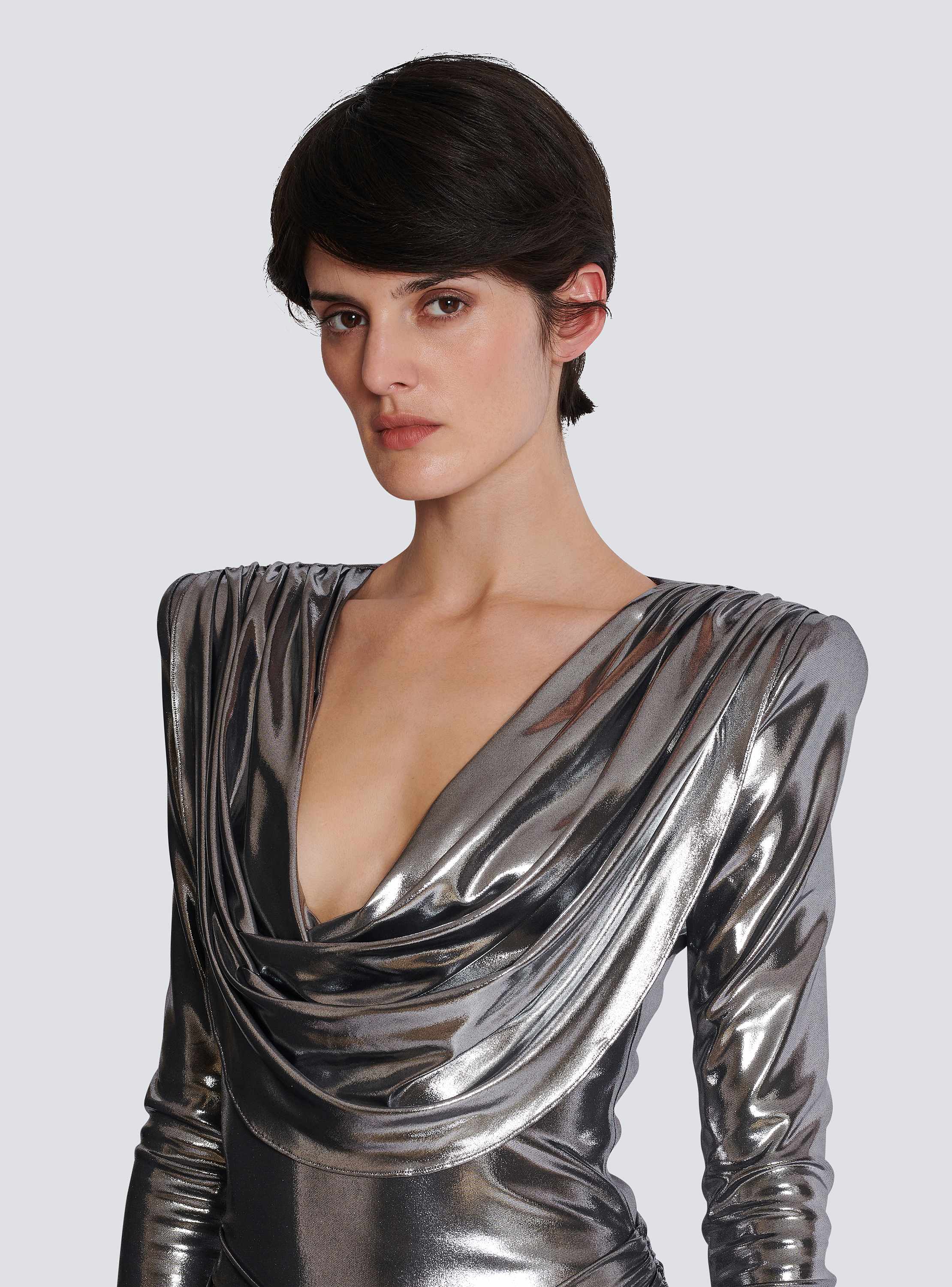 Short metallic draped dress silver - Women | BALMAIN