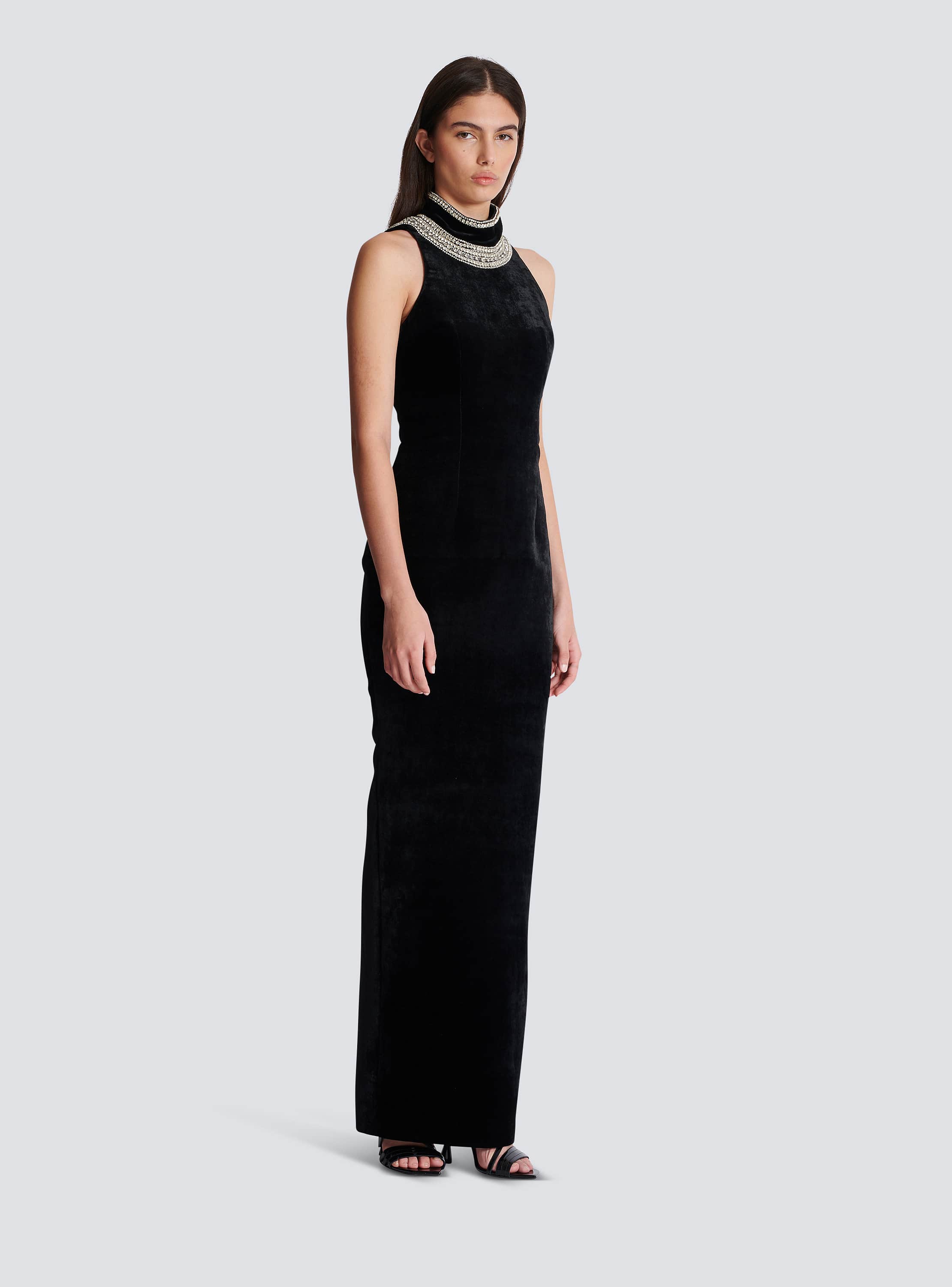 Embroidered velvet halterneck dress - Women | BALMAIN