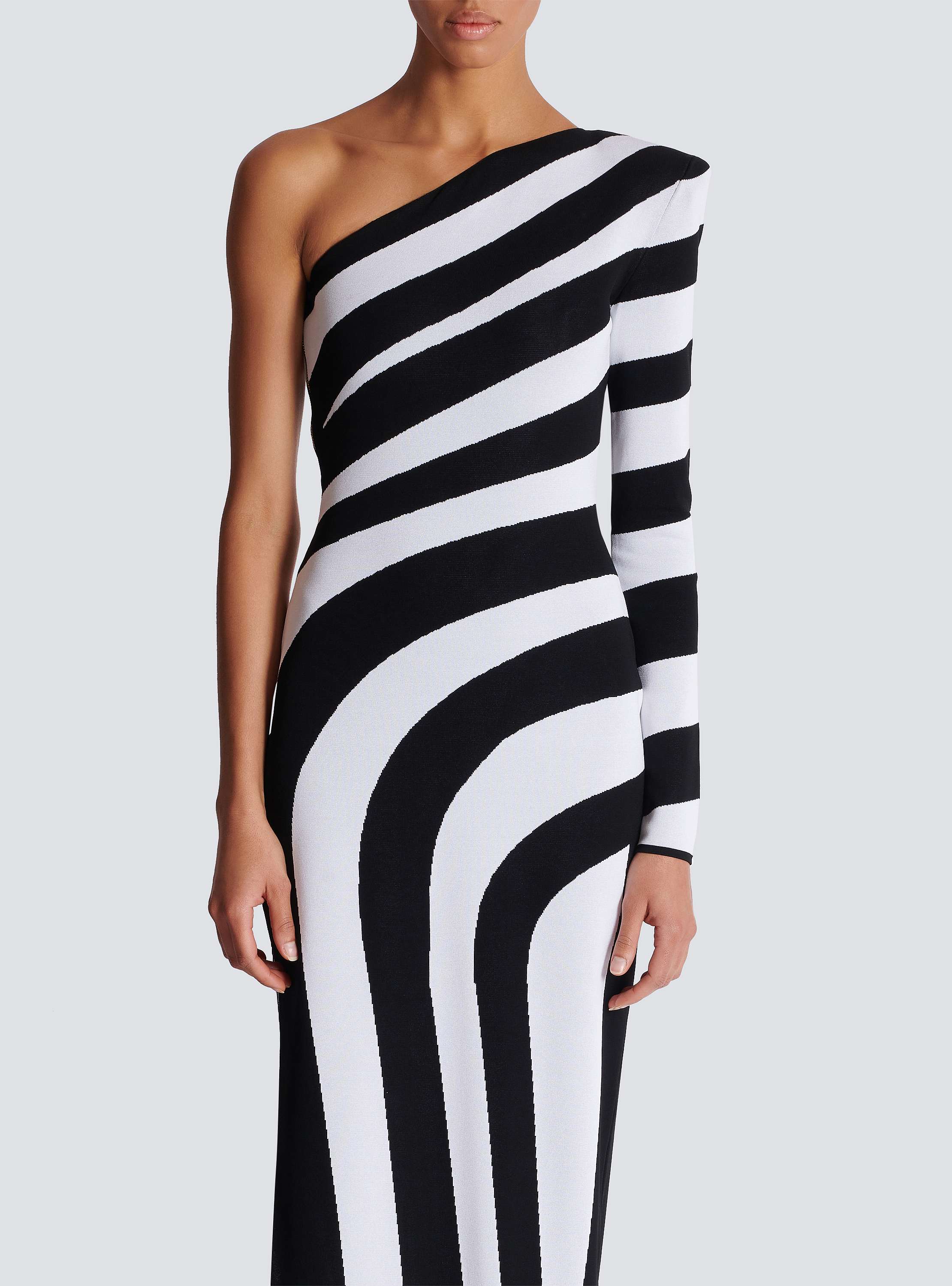 Long asymmetrical striped knit dress - Women | BALMAIN