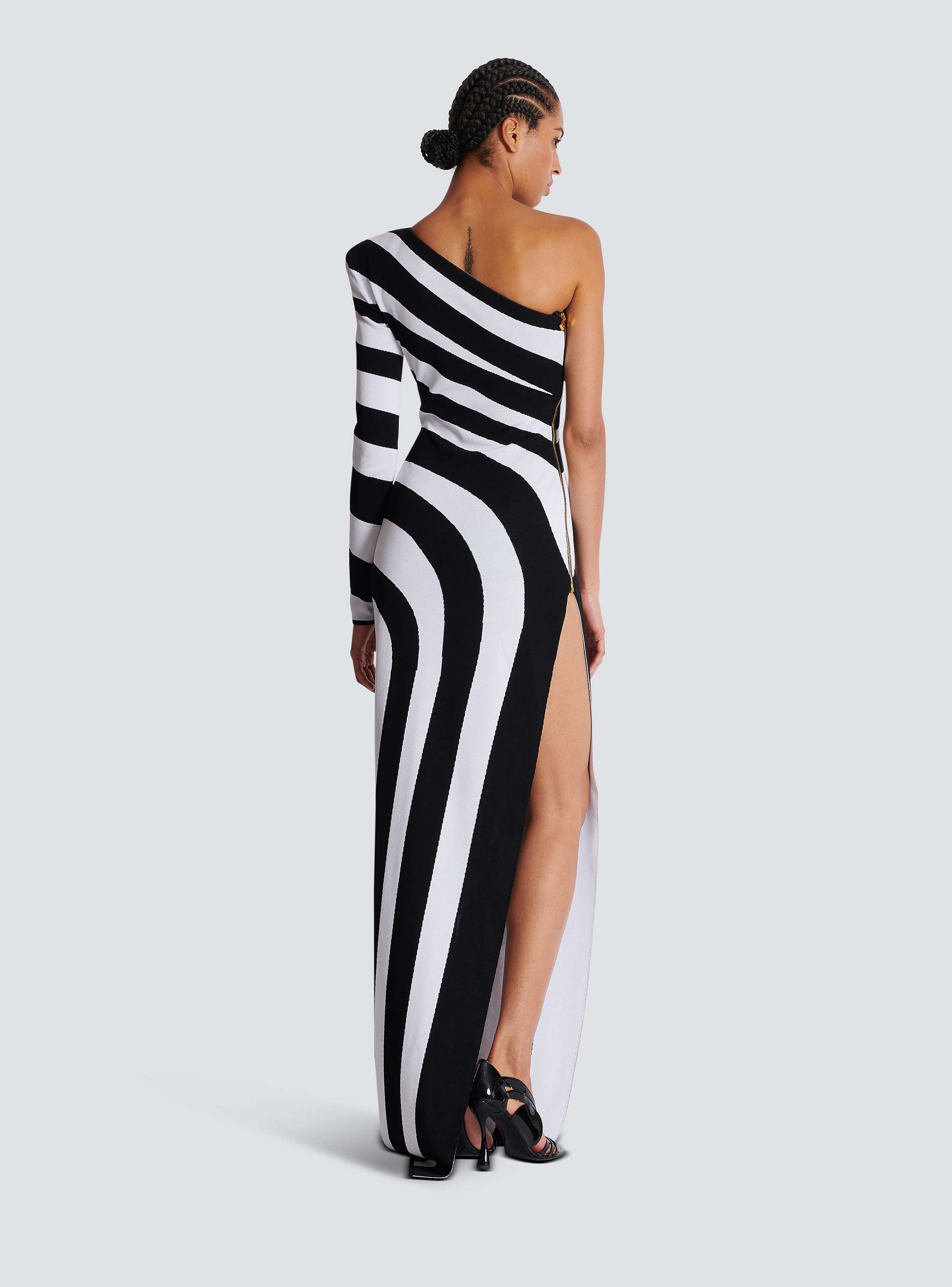 【楽天最安値に挑戦】 - black dress knit striped asymmetrical Long Women BALMAIN | ワンピース
