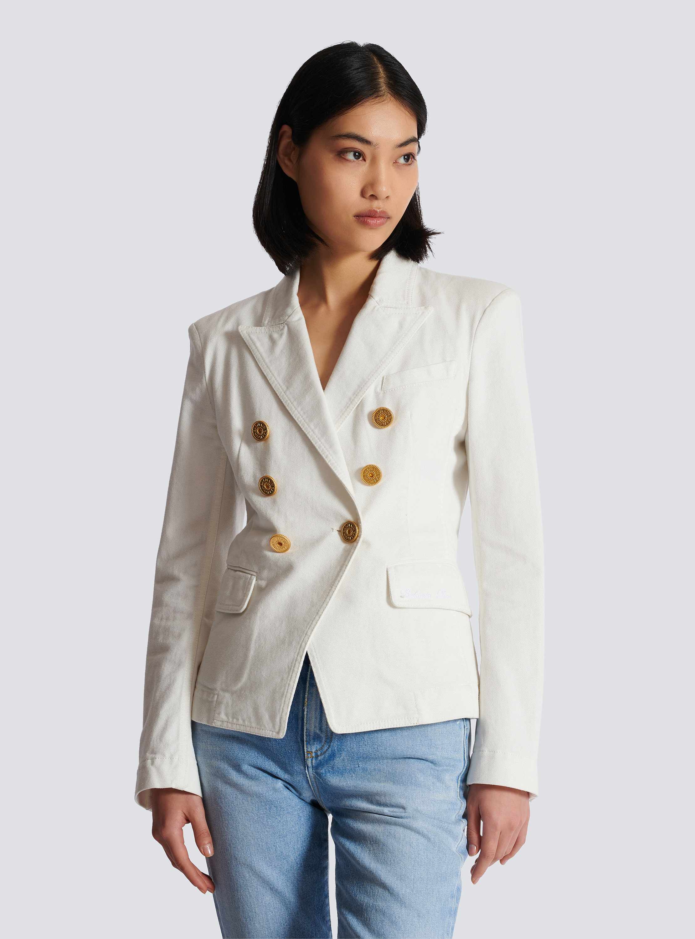ジャケット BALMAIN Double-breasted denim blazer White DF1SG170DB69 6-button denim jacket - Women | BALMAIN
