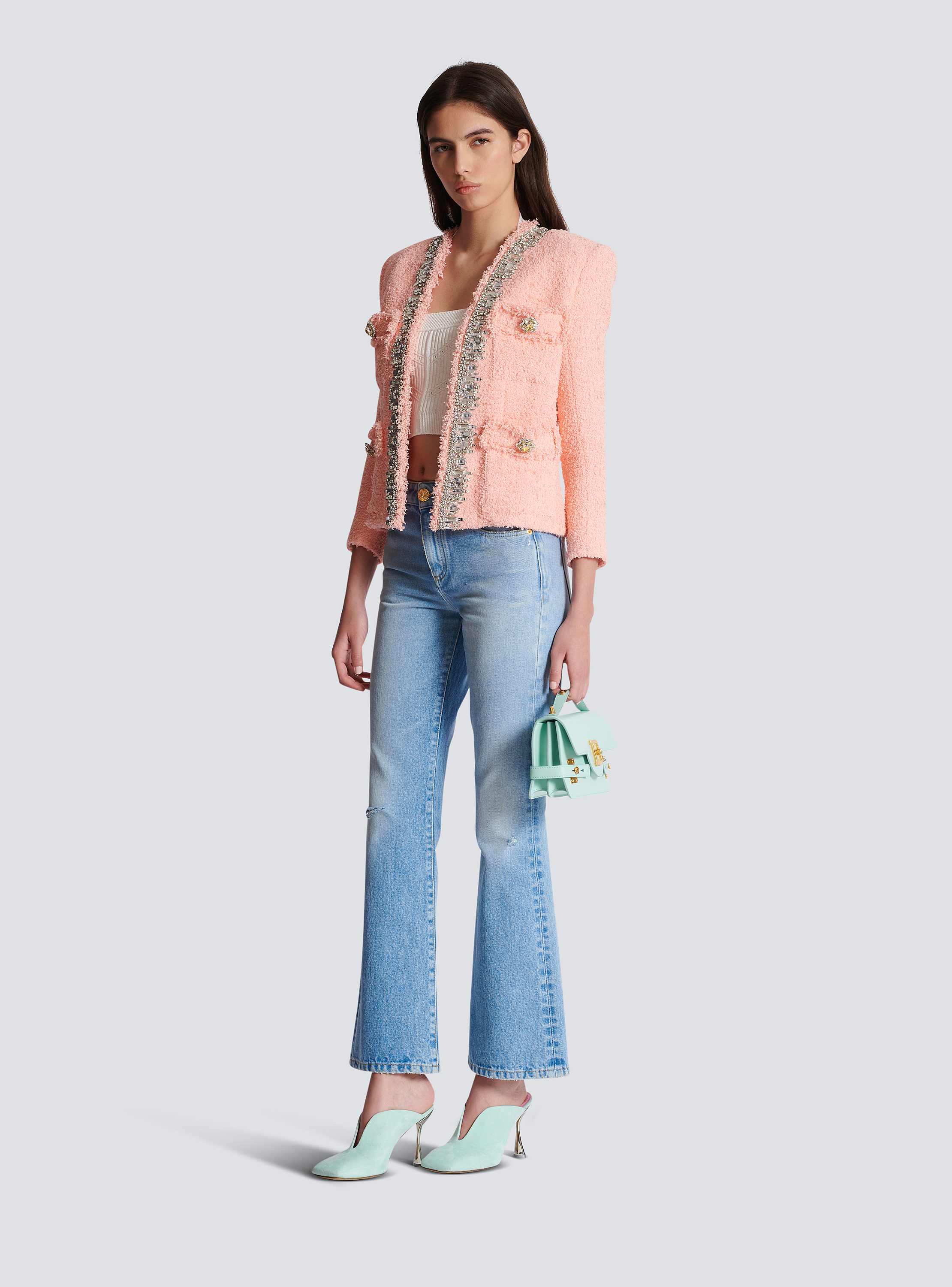 Collarless 4 Pckt Crystal Embrdrd Jacket