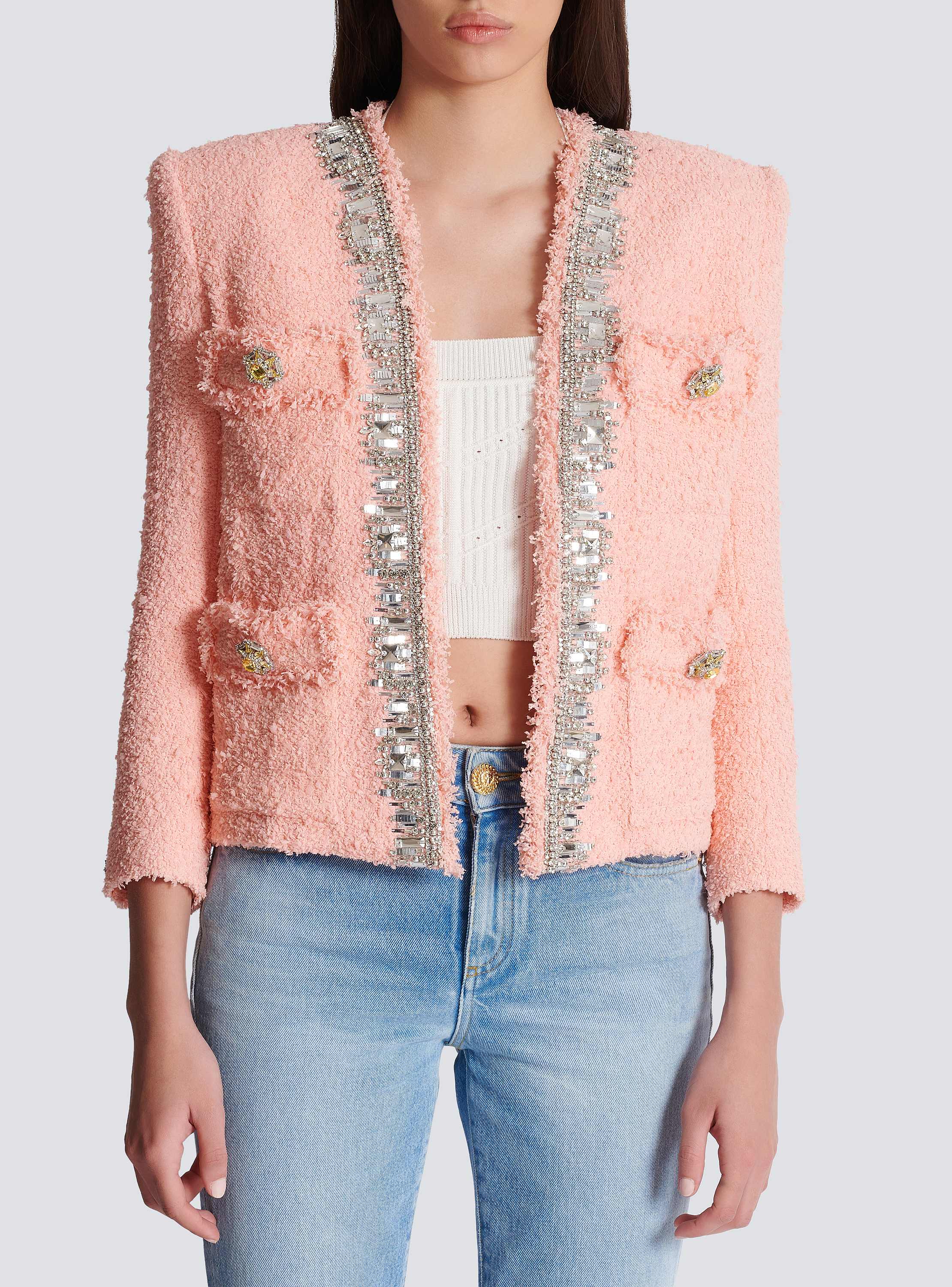 Collarless 4 Pckt Crystal Embrdrd Jacket