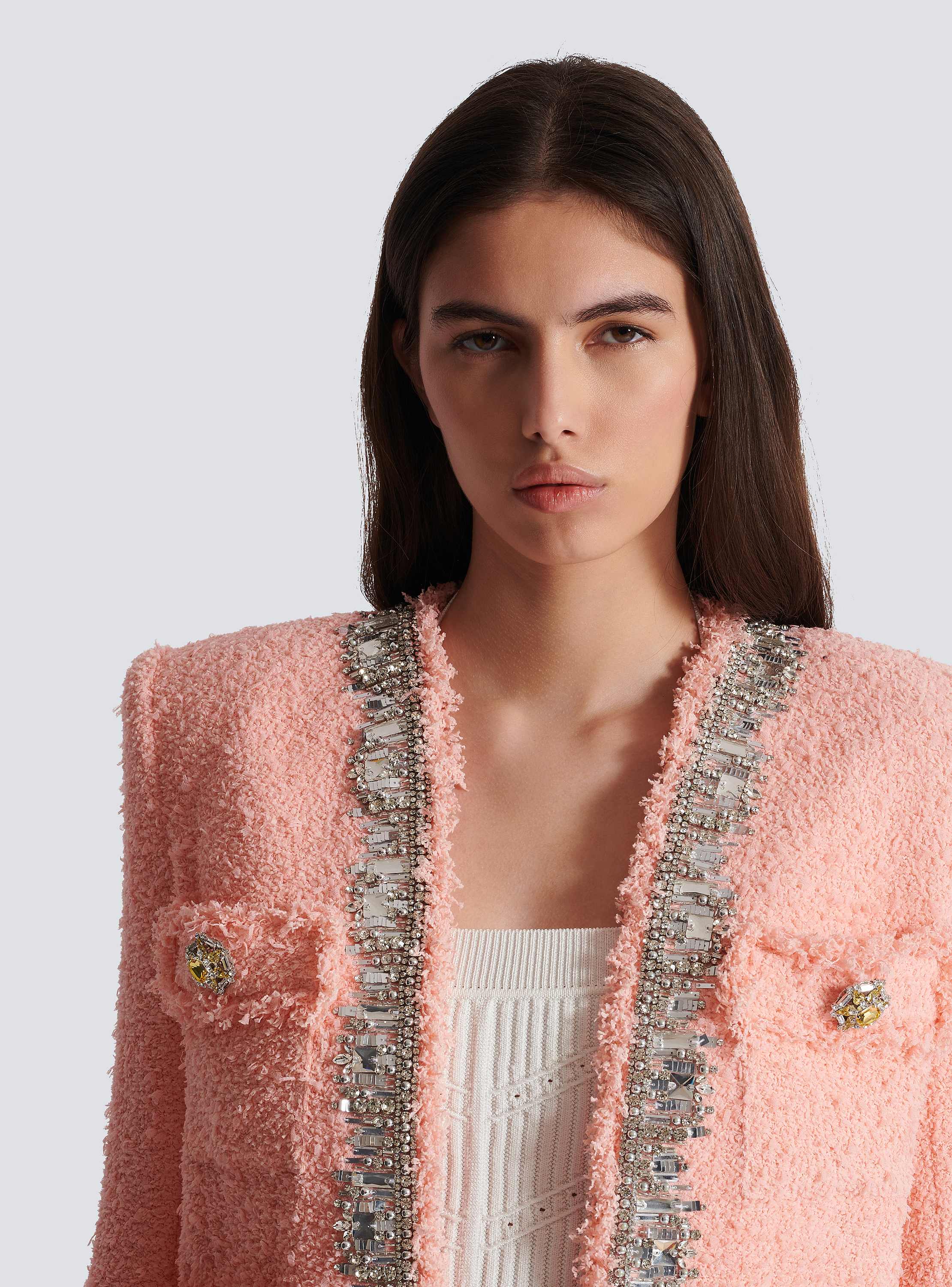 Collarless 4 Pckt Crystal Embrdrd Jacket