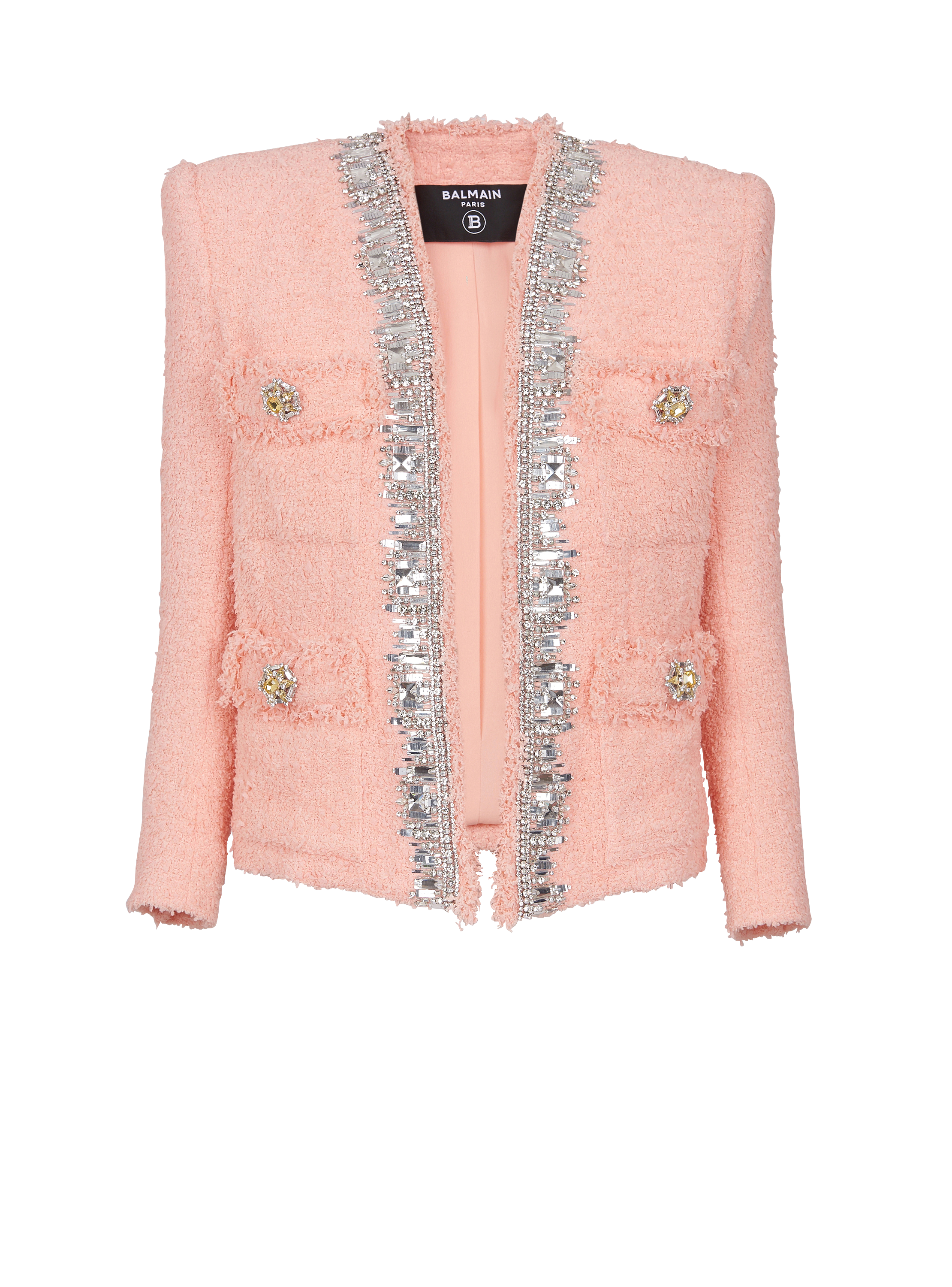 Collarless 4 Pckt Crystal Embrdrd Jacket