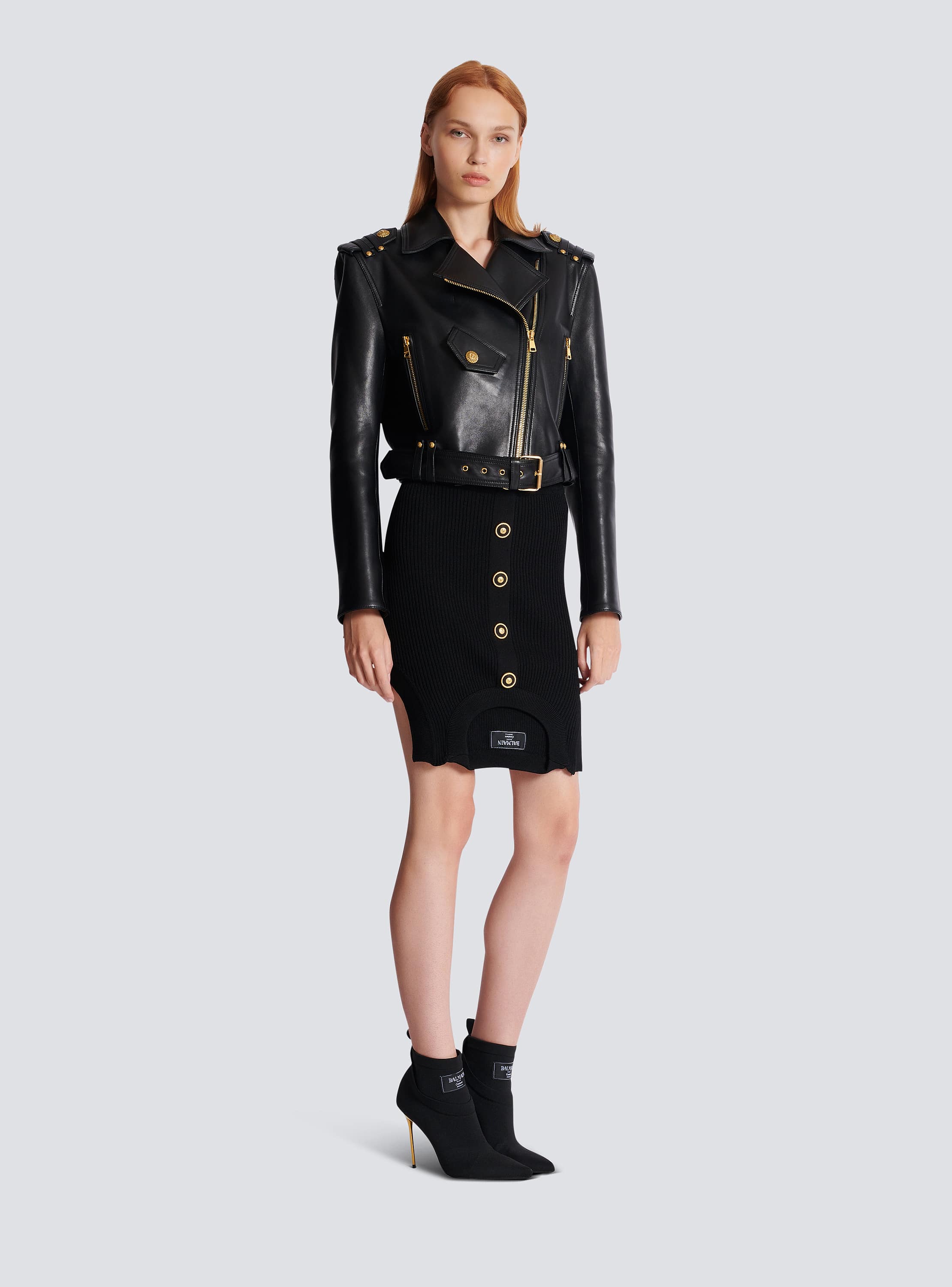 Zipped leather biker jacket black - Women | BALMAIN