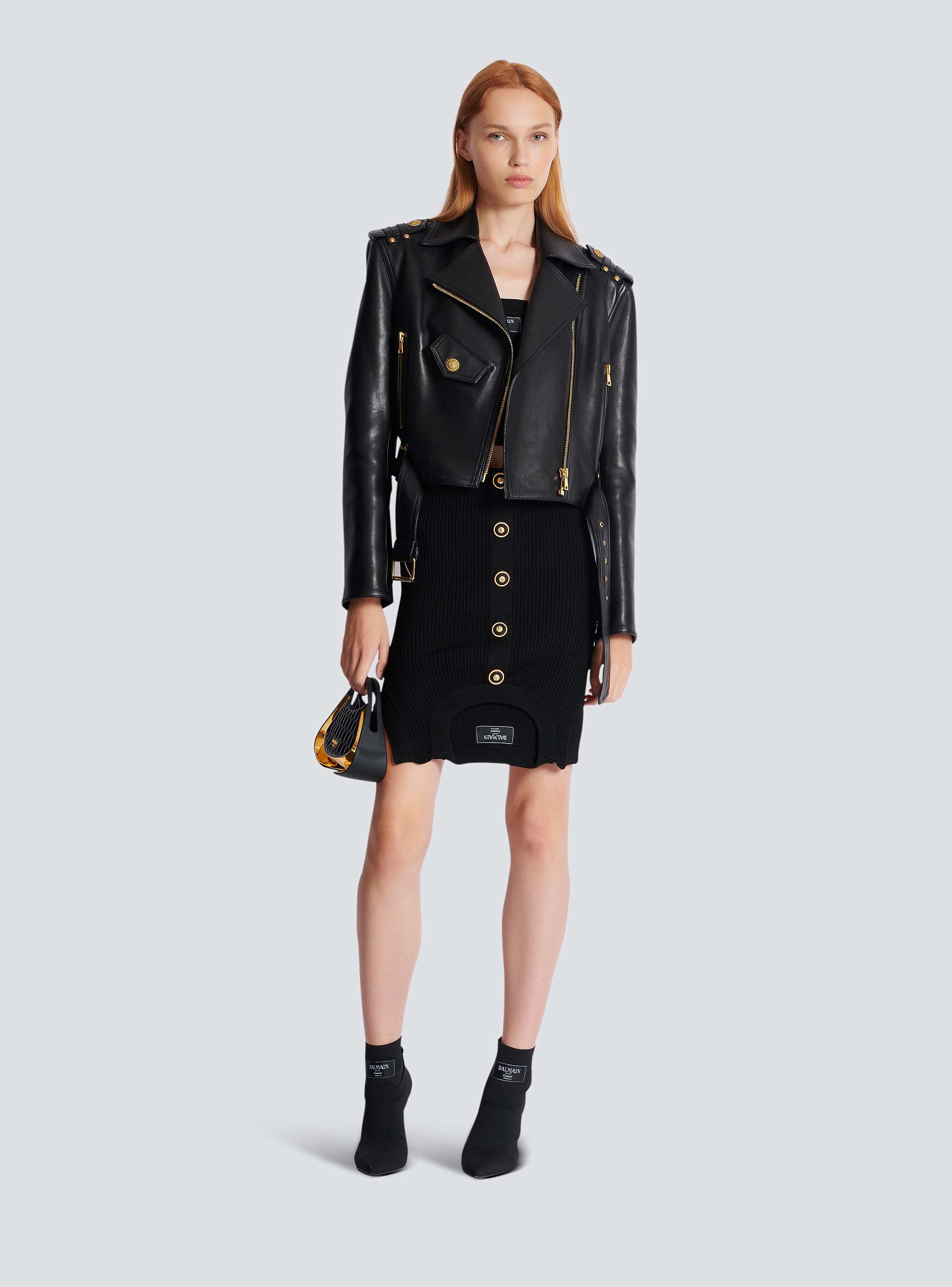 Zipped leather biker jacket black - Women | BALMAIN