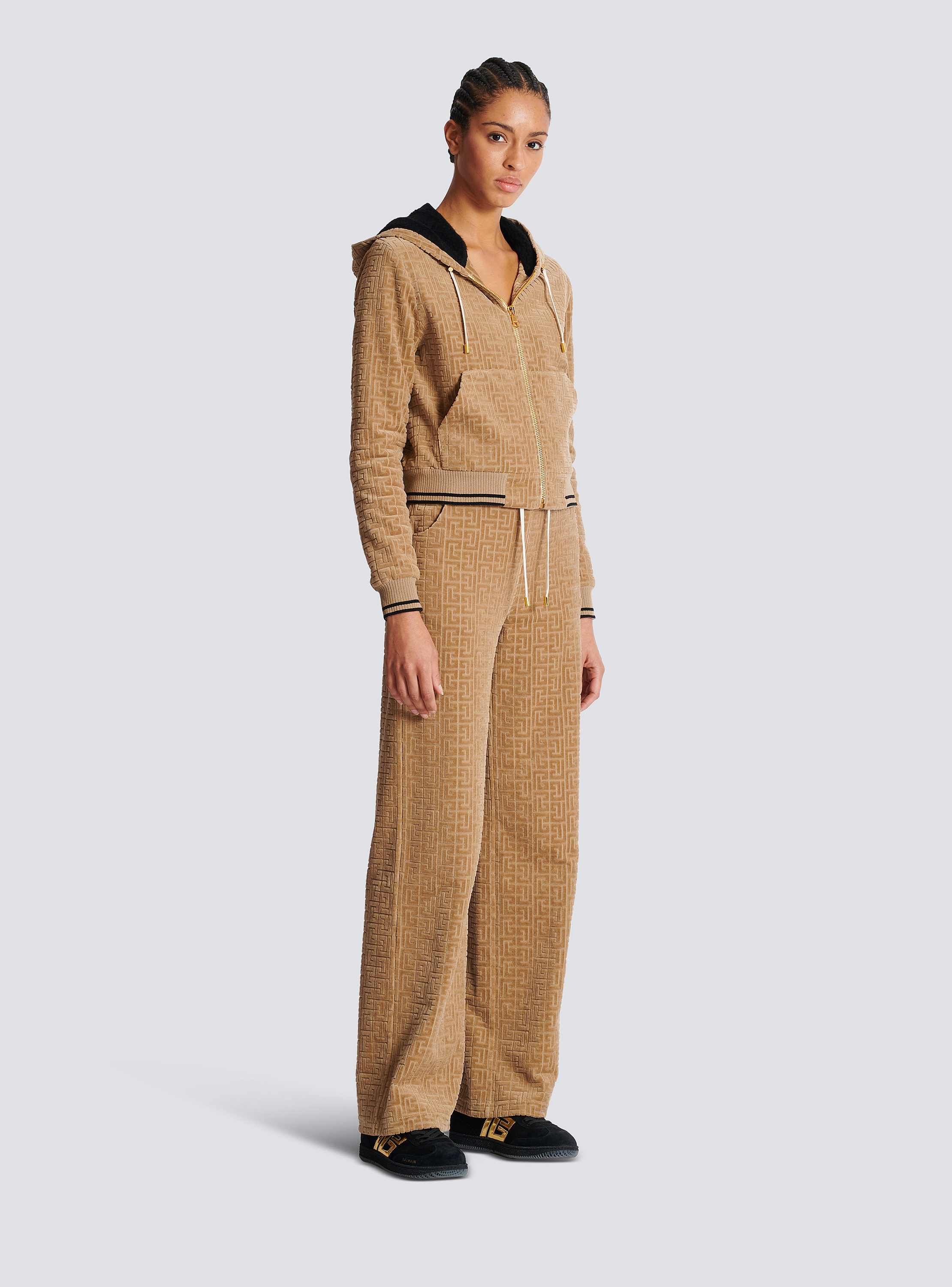 BALMAIN Bアイハタフライフレムサンクラス BPS156C54BEYE WHTGLD Velvet hooded jacket with PB Labyrinth monogram - Women