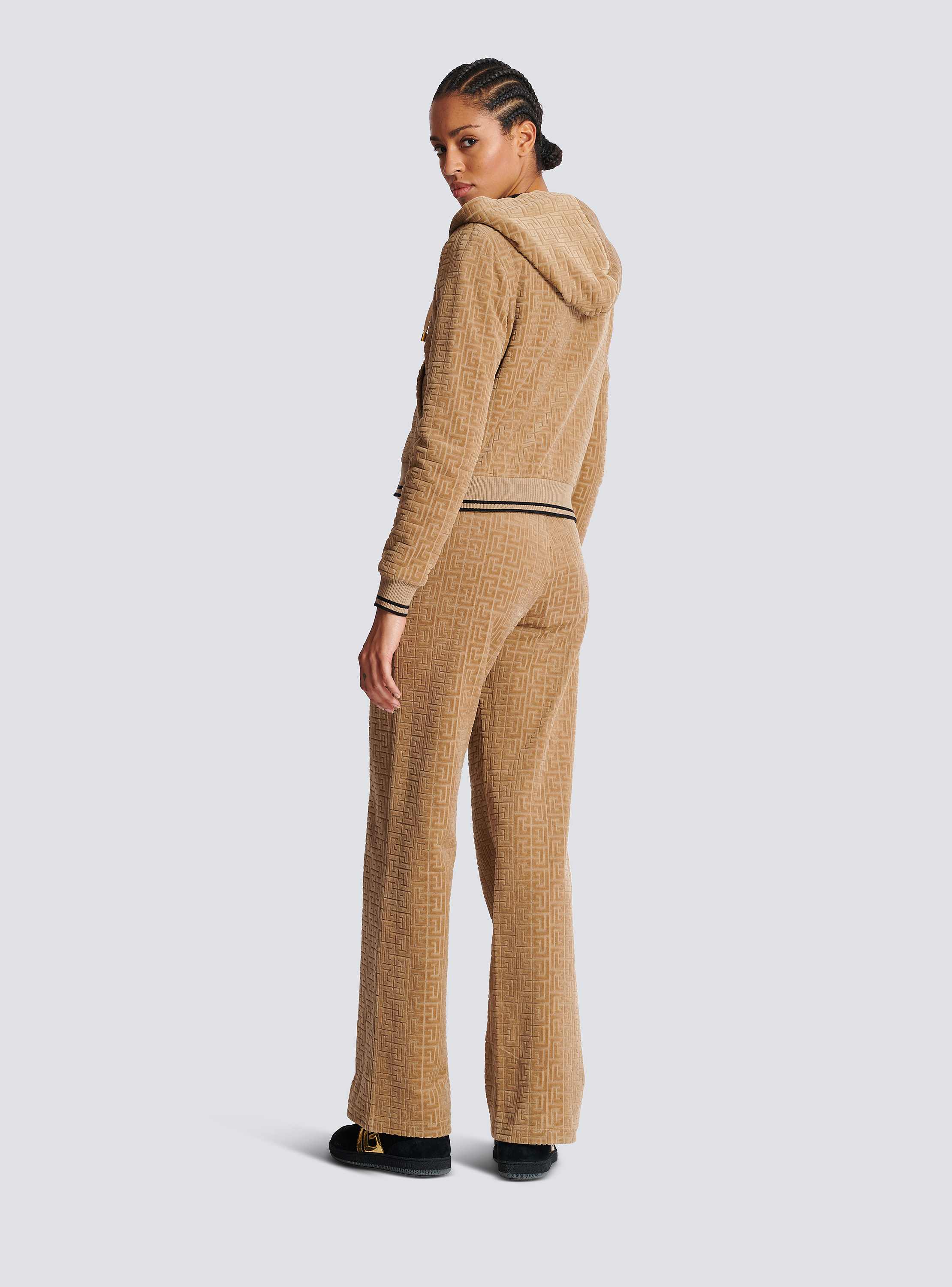 Velvet hooded jacket with PB Labyrinth monogram - Women
