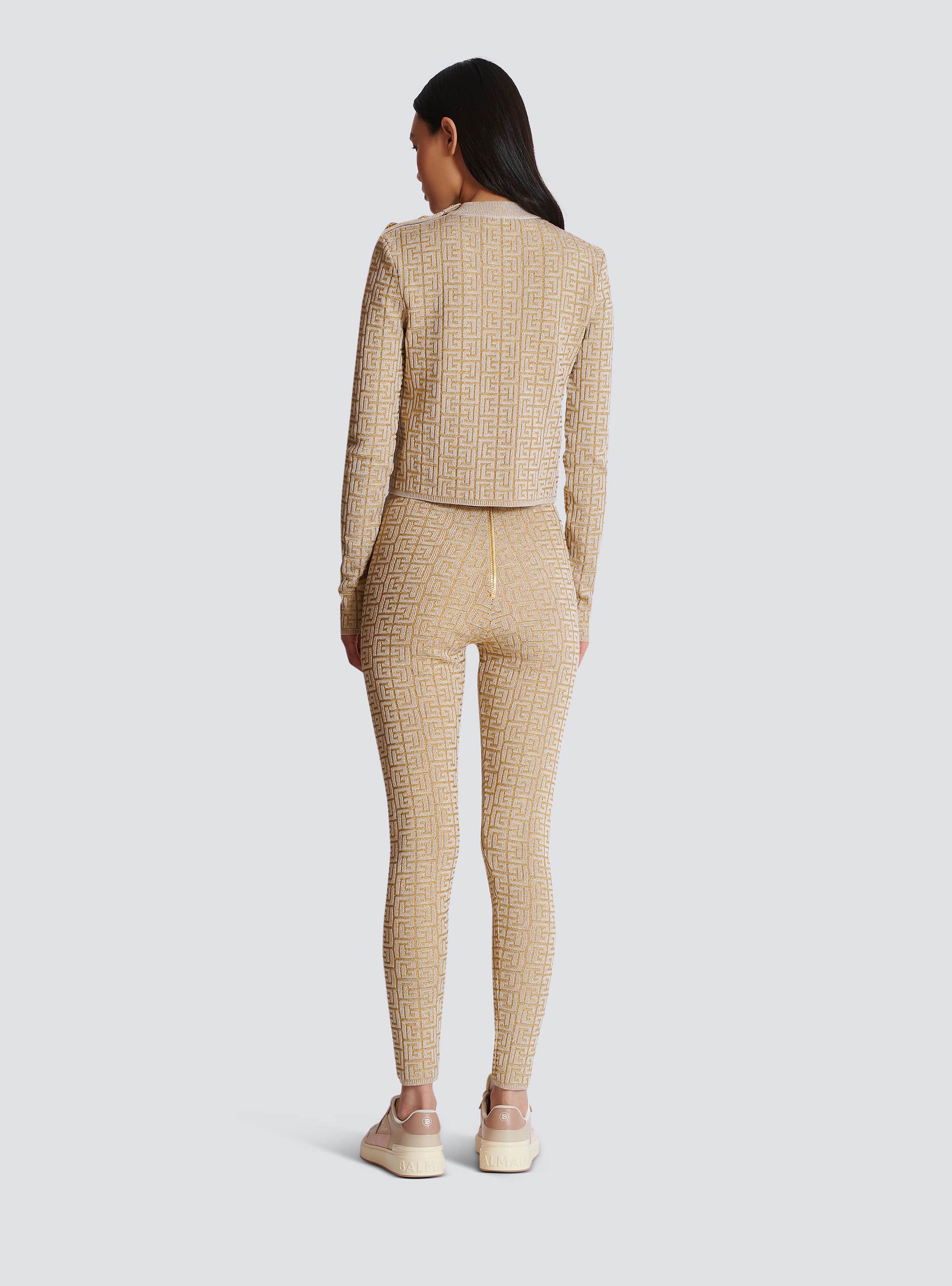 【送料&関税込】Balmain Knit Leggings Jacquard knit leggings with 