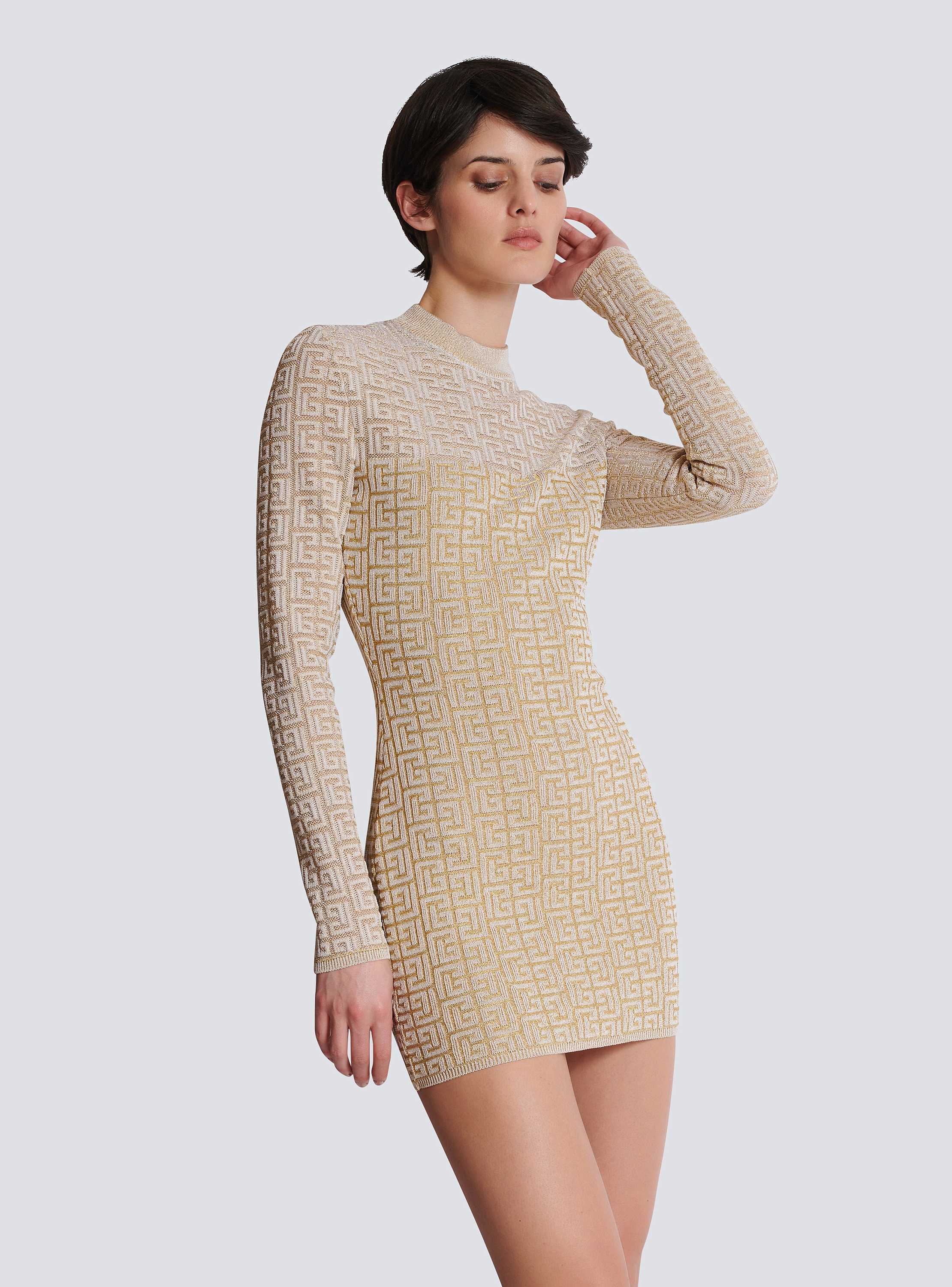 送料関税込【BALMAIN】ニットドレス PB Labyrinth knit dress beige beige - Women | BALMAIN