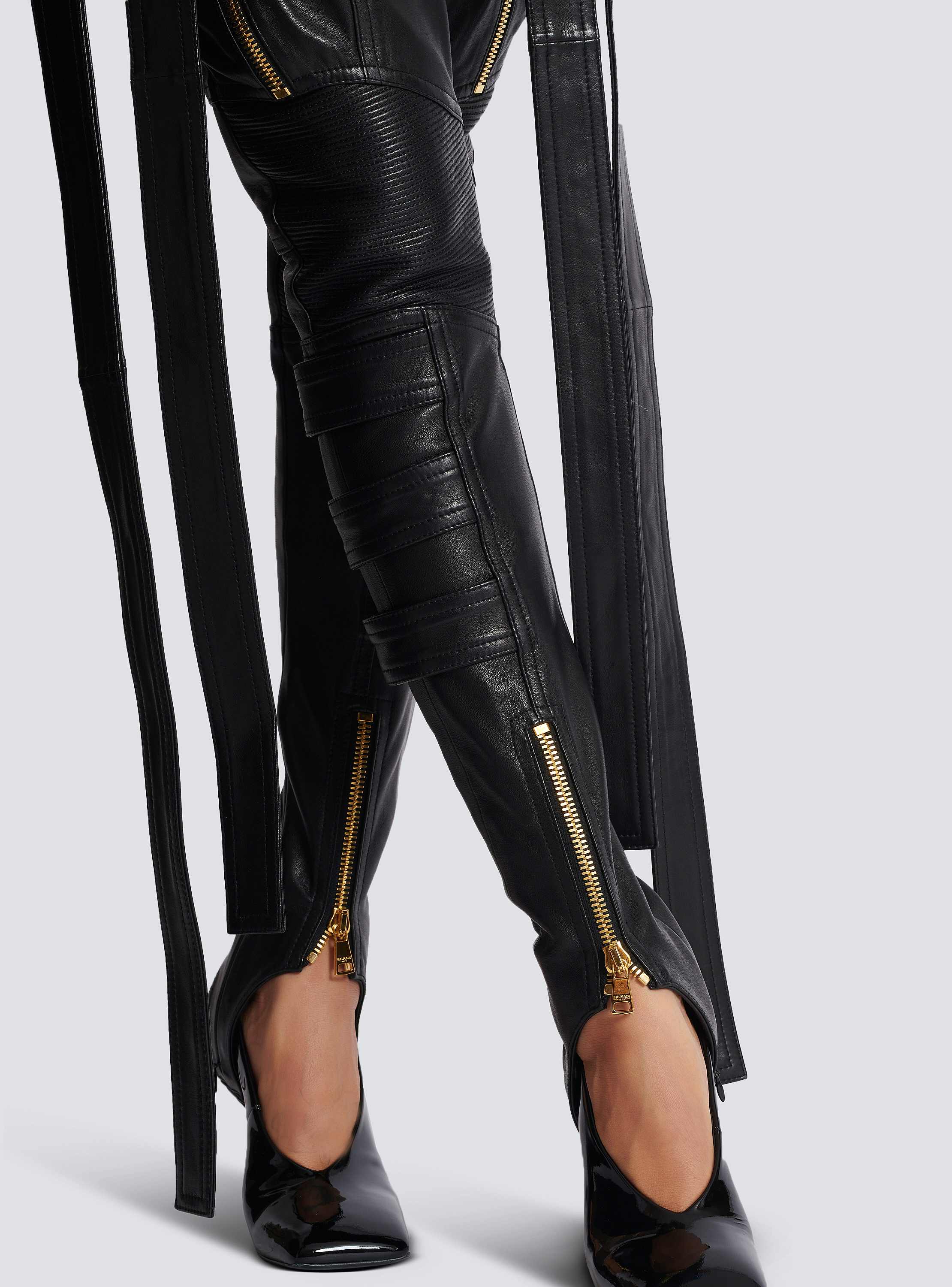 Pantalon cargo en cuir à sangles noir Femme BALMAIN