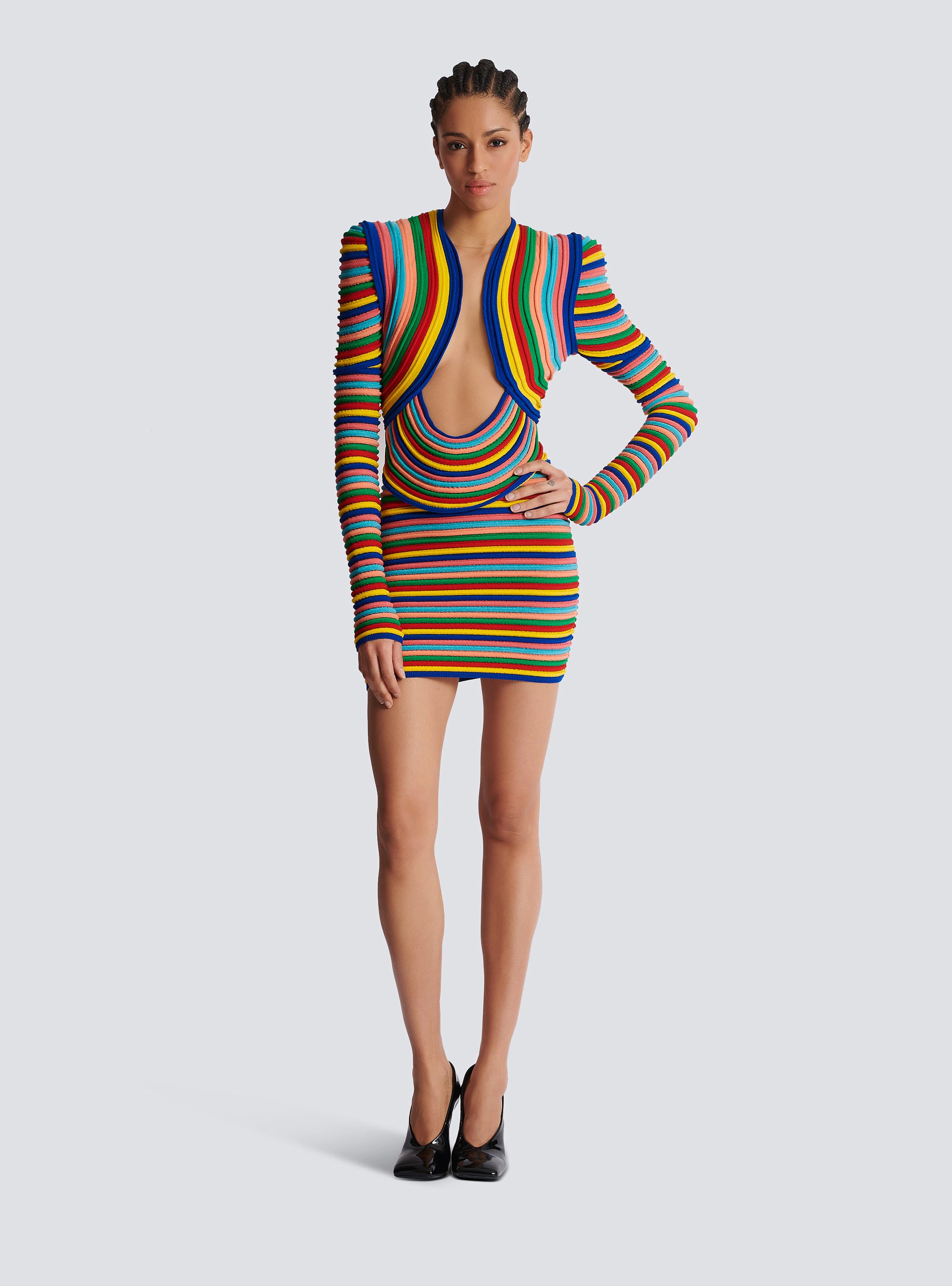 Short dress in multicoloured rolled knit - Women | BALMAIN