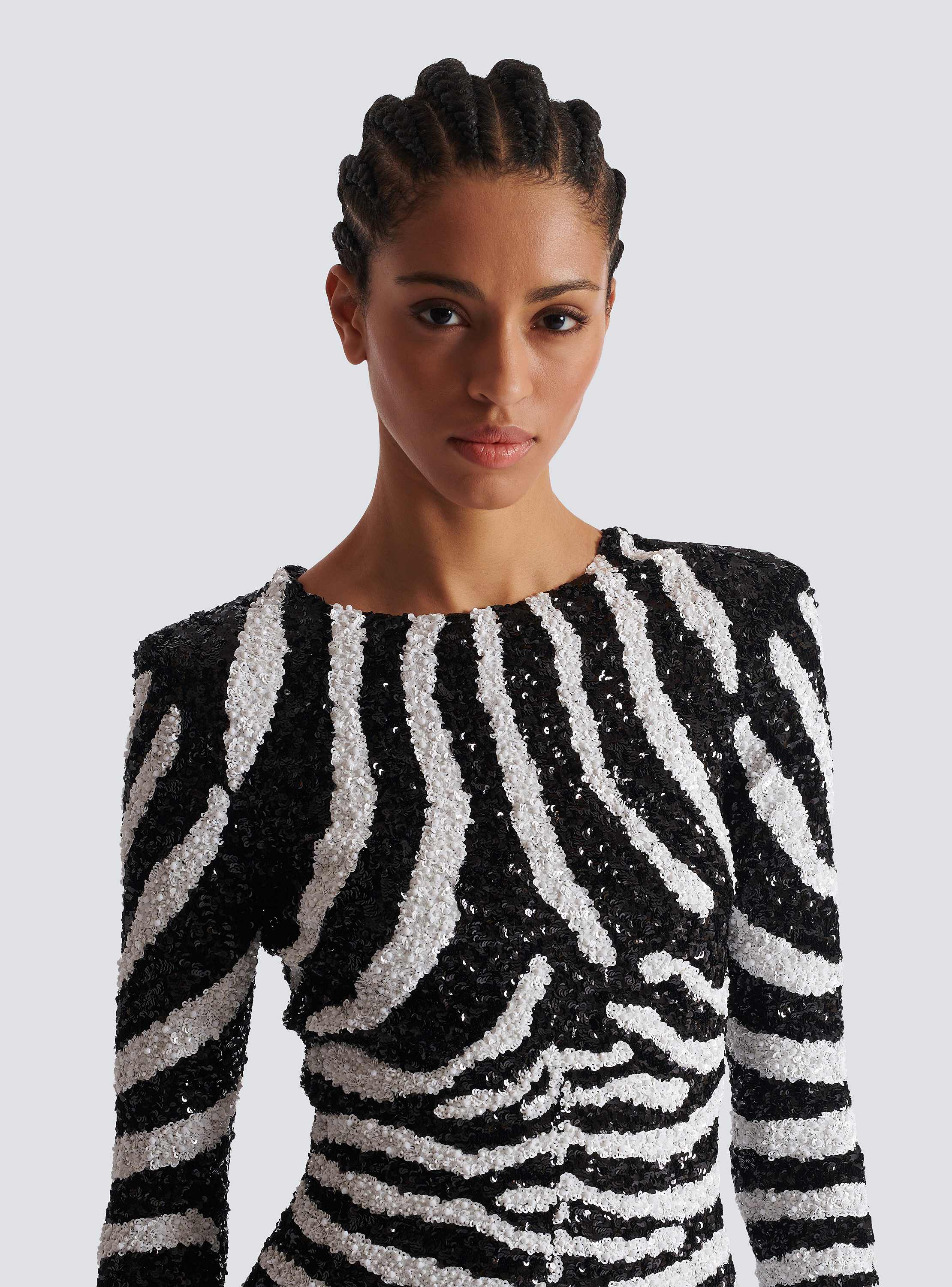 Short two-tone zebra sequin dress - Women | BALMAIN