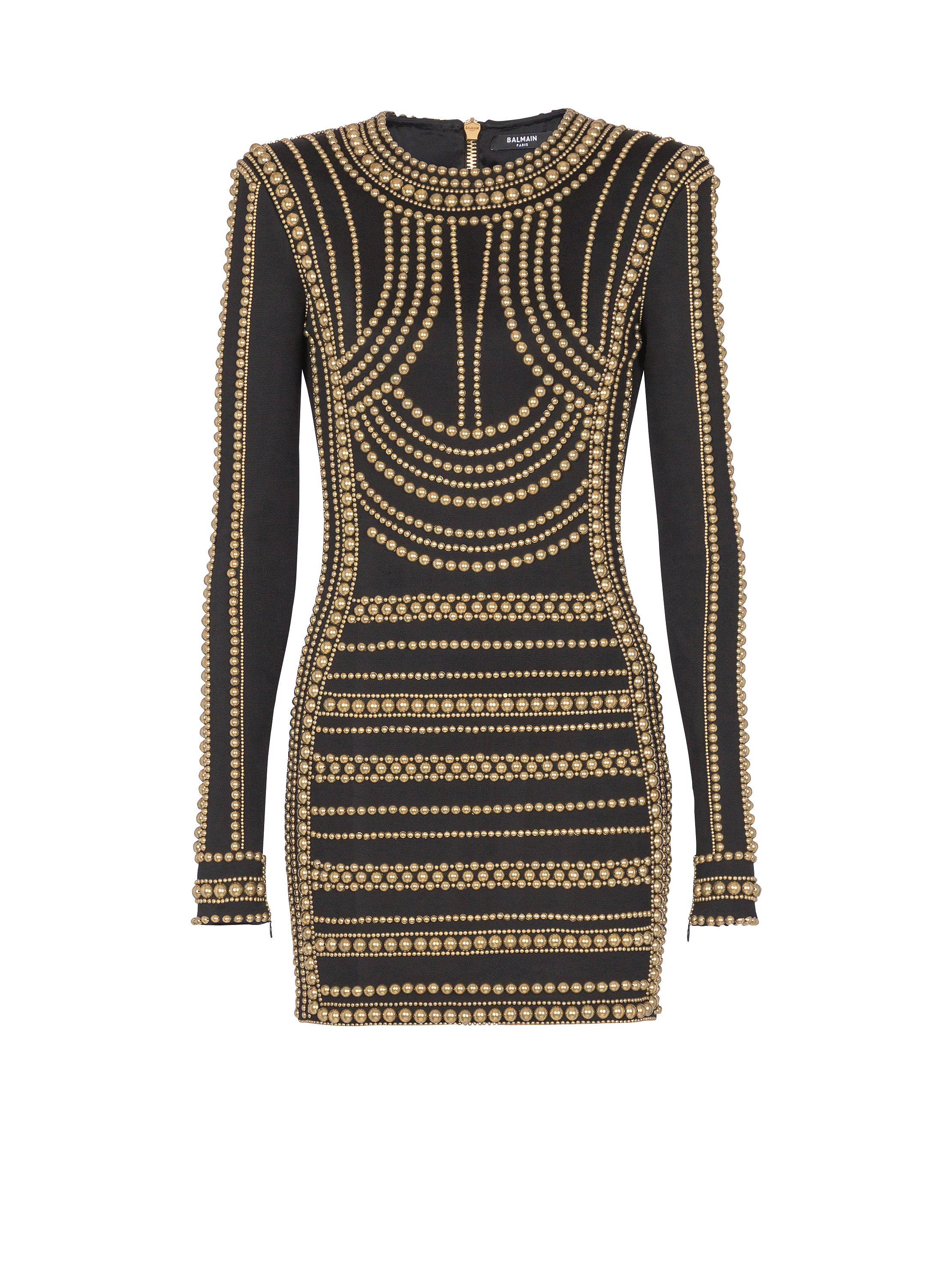 Short gold bead-embroidered dress