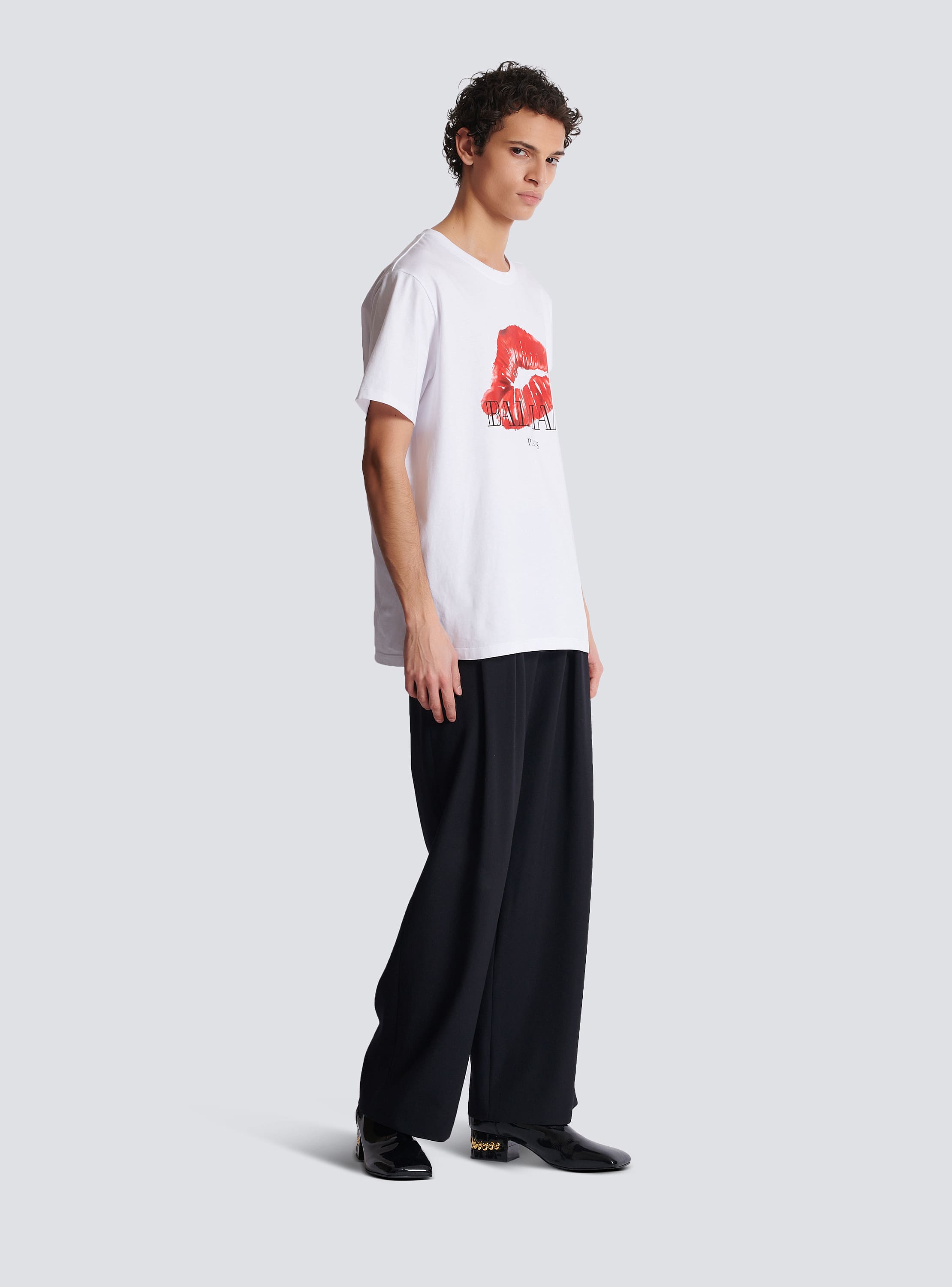 Relaxed T-shirt with Kiss print white - Men | BALMAIN