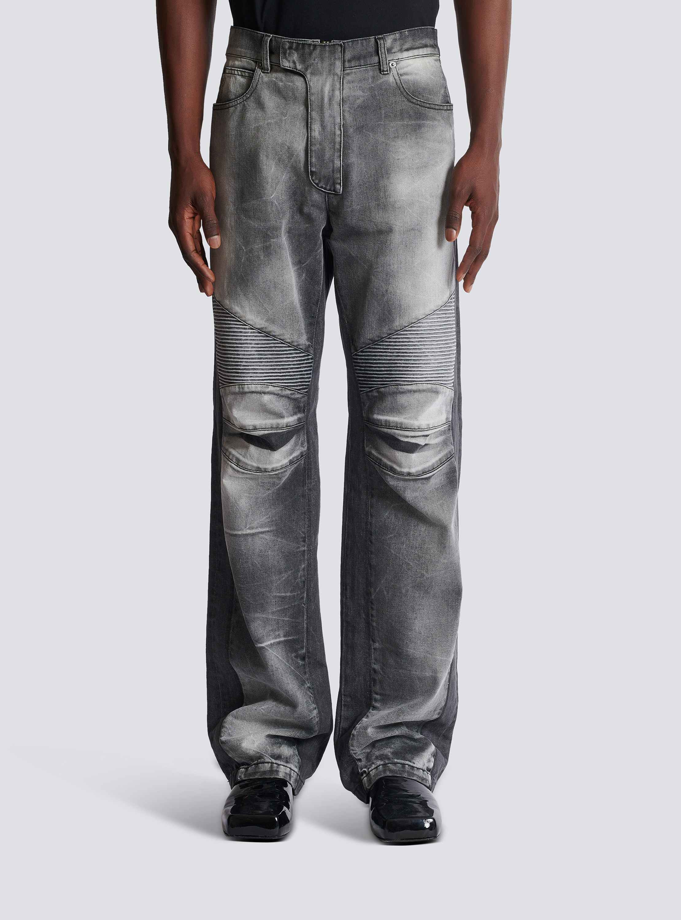 Loose-fit denim biker jeans black - Men | BALMAIN Loose-fit denim biker jeans black - Men | BALMAIN