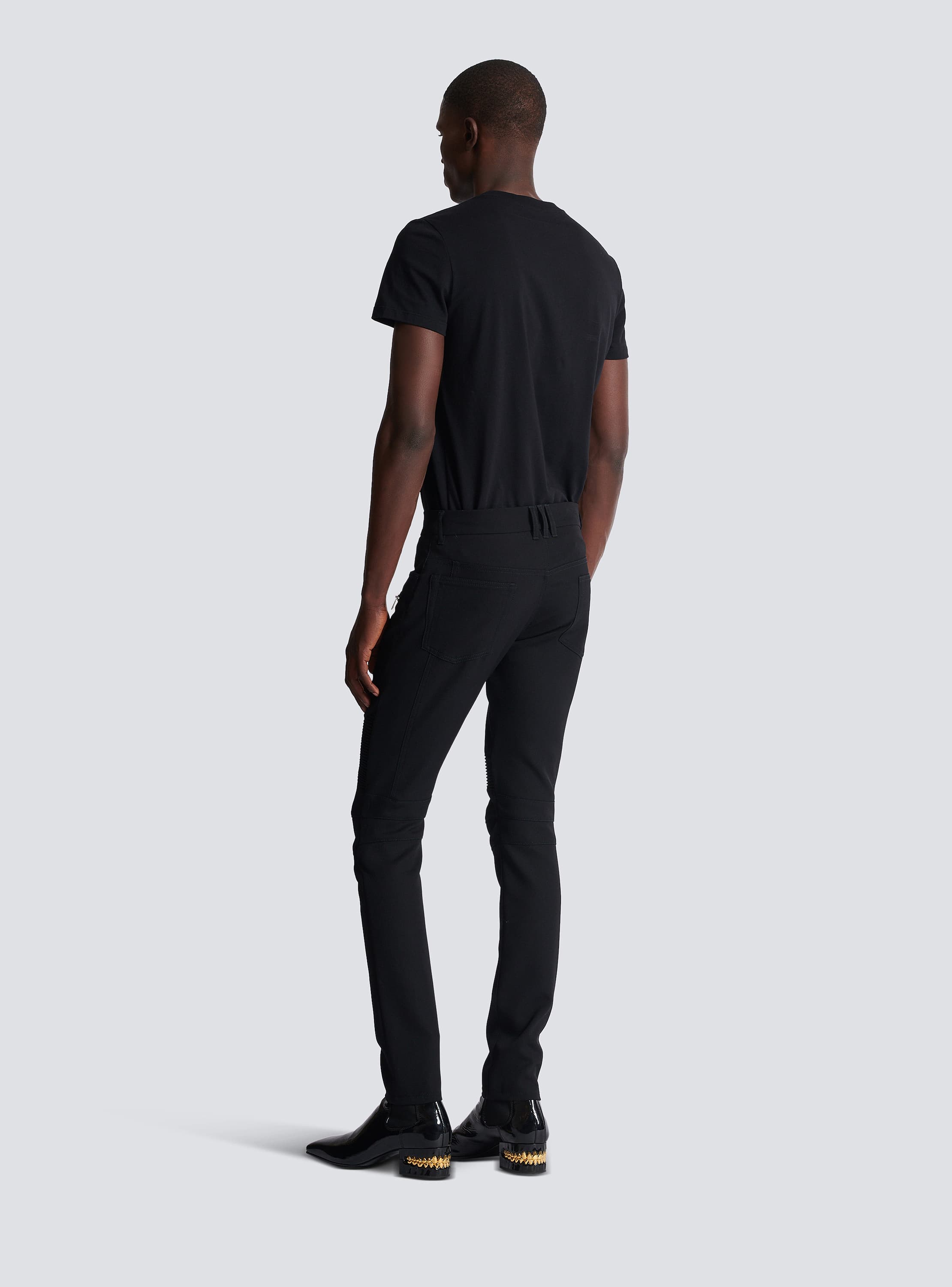 Tailored biker trousers in stretch grain de poudre black
