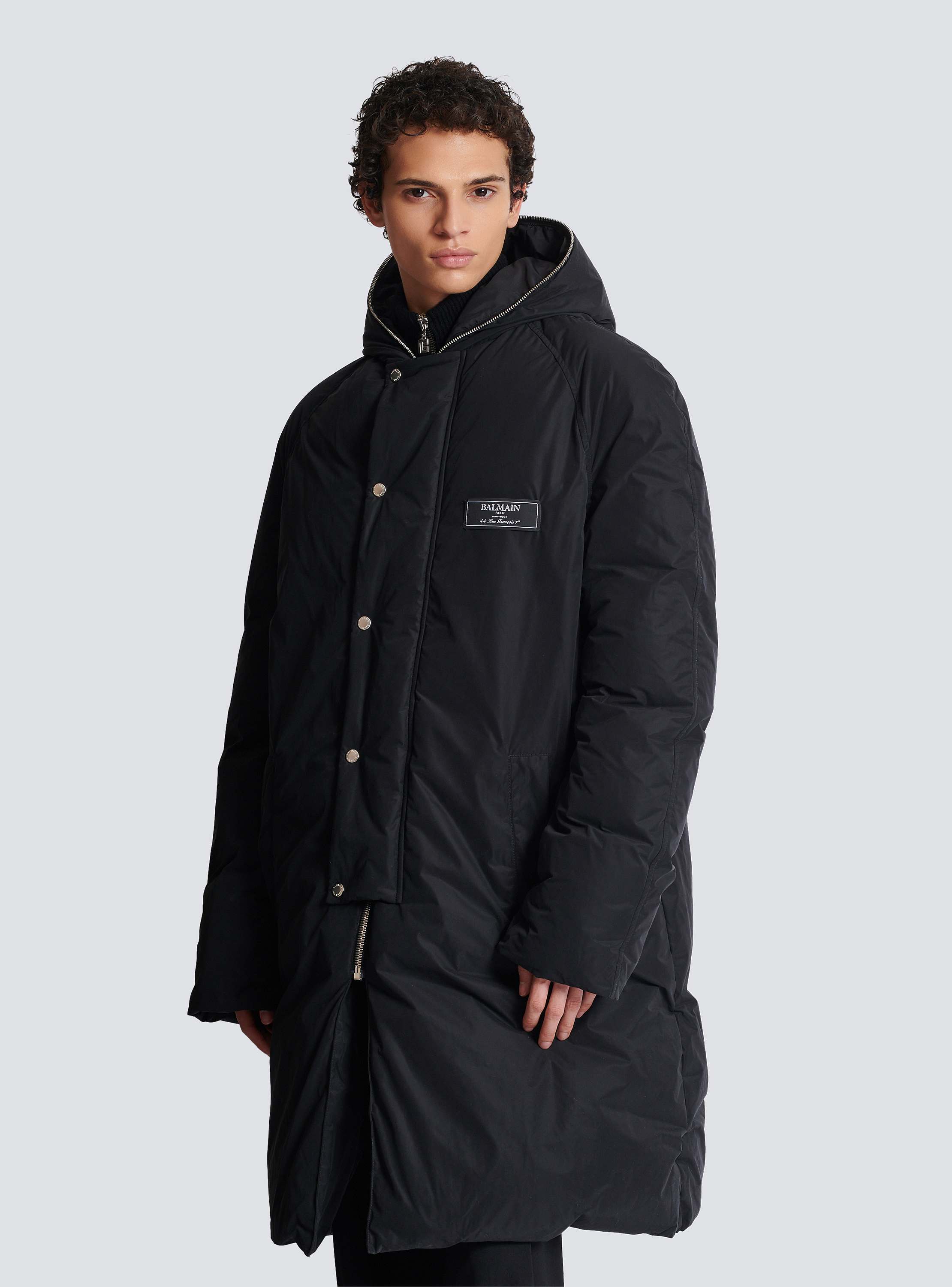 Long down nylon jacket with Balmain label - Men | BALMAIN