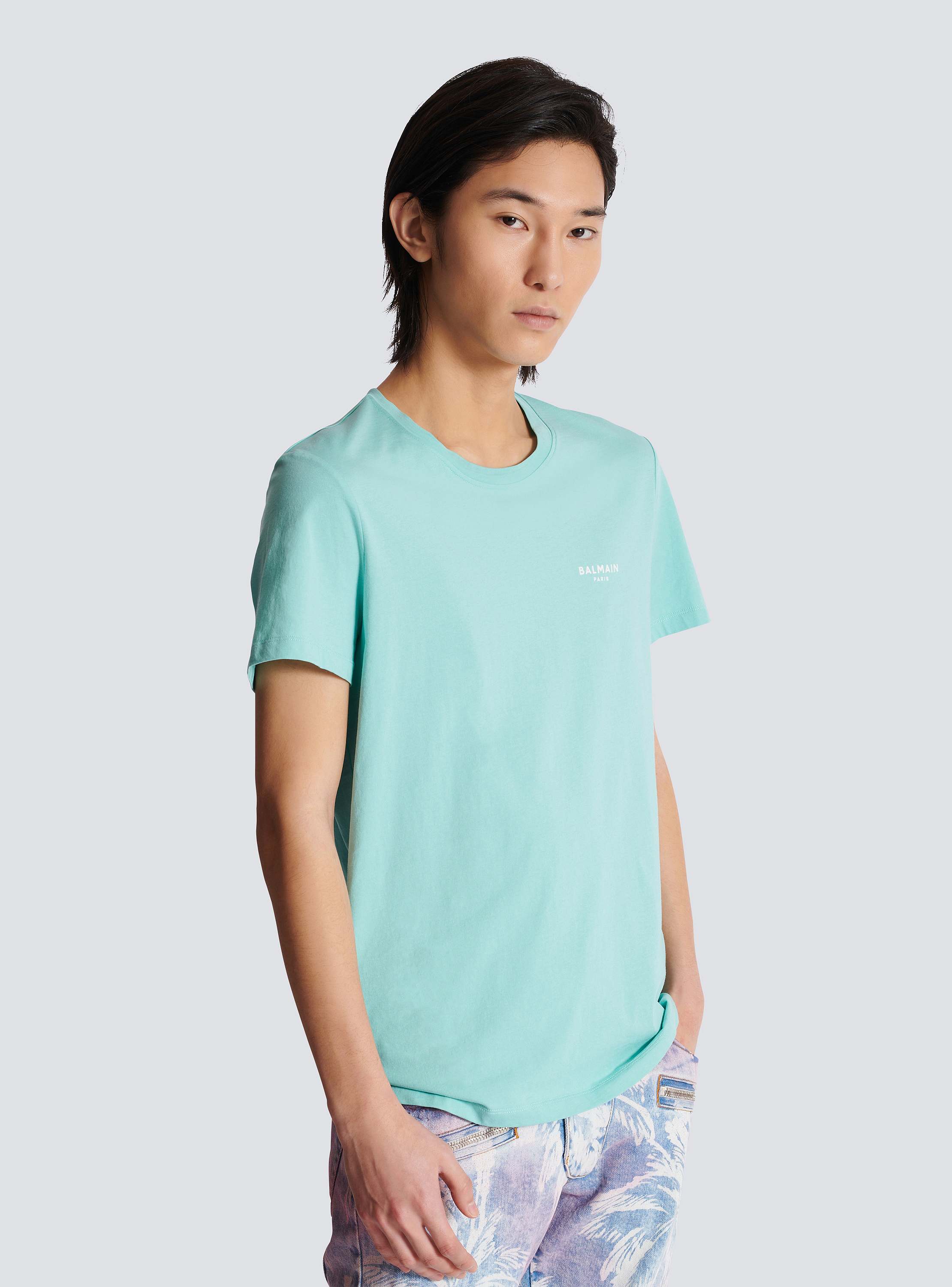 Balmain Paris flocked short-sleeved T-shirt blue - Men | BALMAIN
