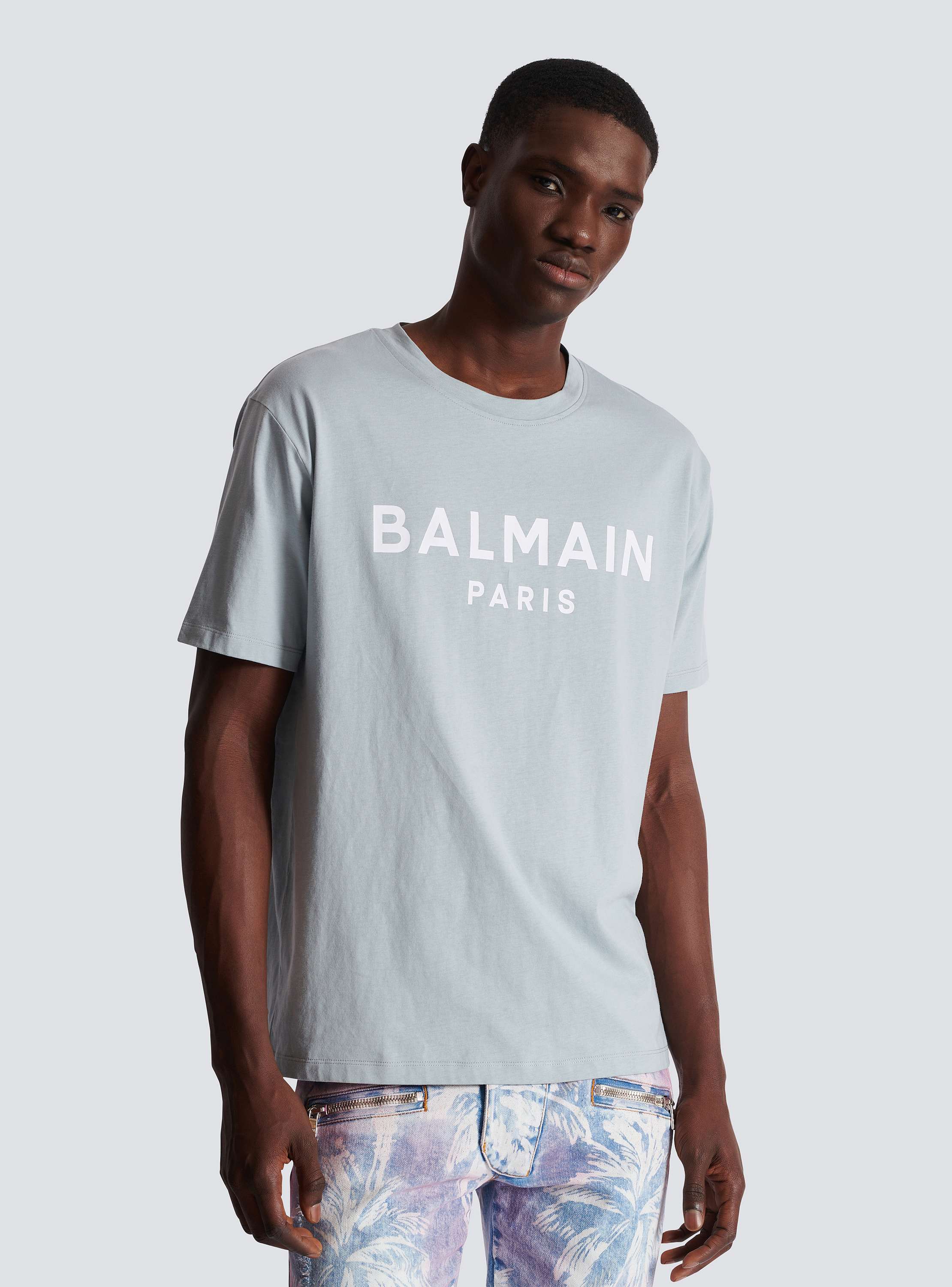 Printed Balmain Paris short-sleeved T-shirt grey - Men | BALMAIN Printed Balmain Paris short-sleeved T-shirt grey - Men | BALMAIN