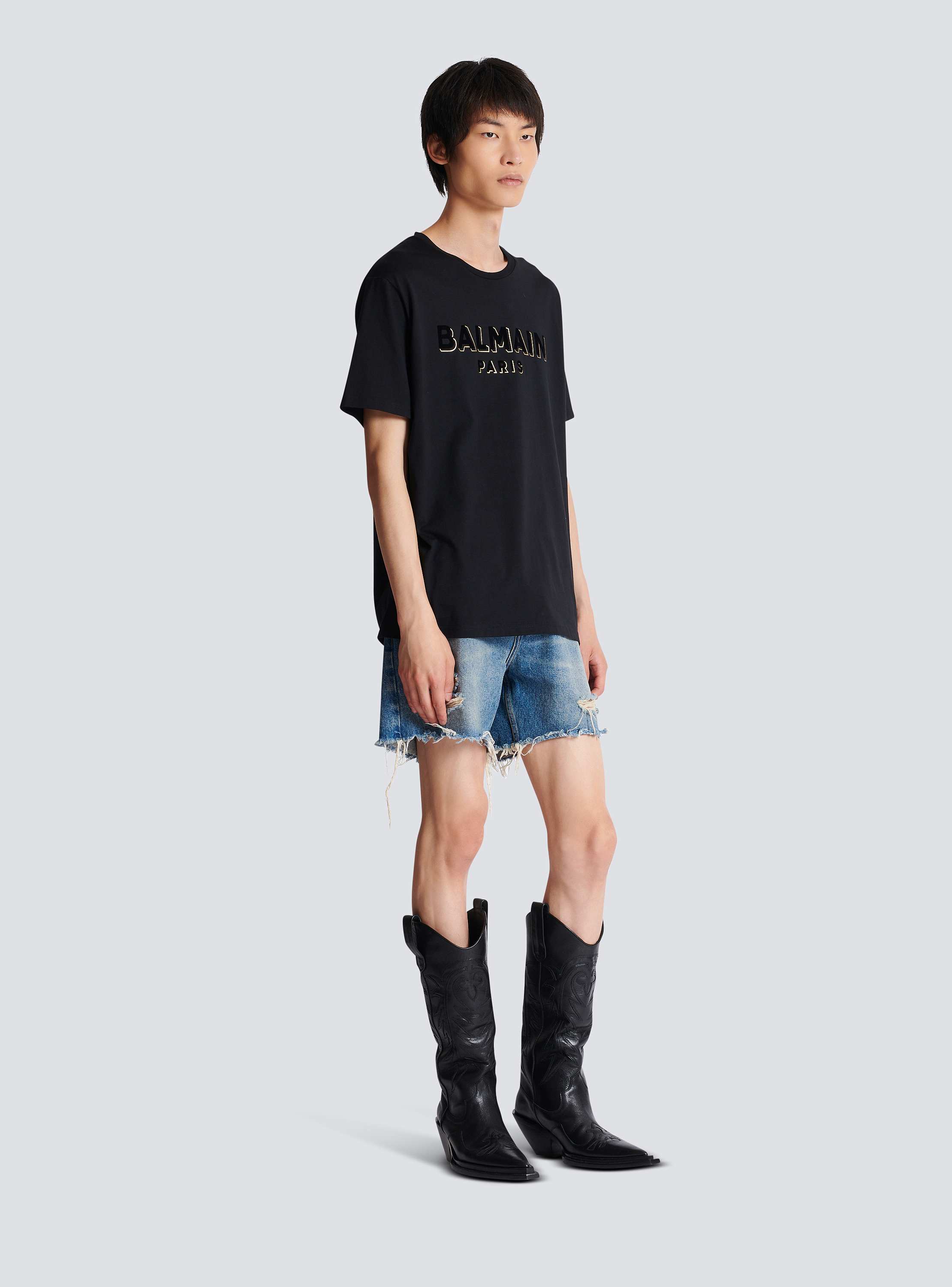 Metallic flocked Balmain T-shirt gold - Men | BALMAIN