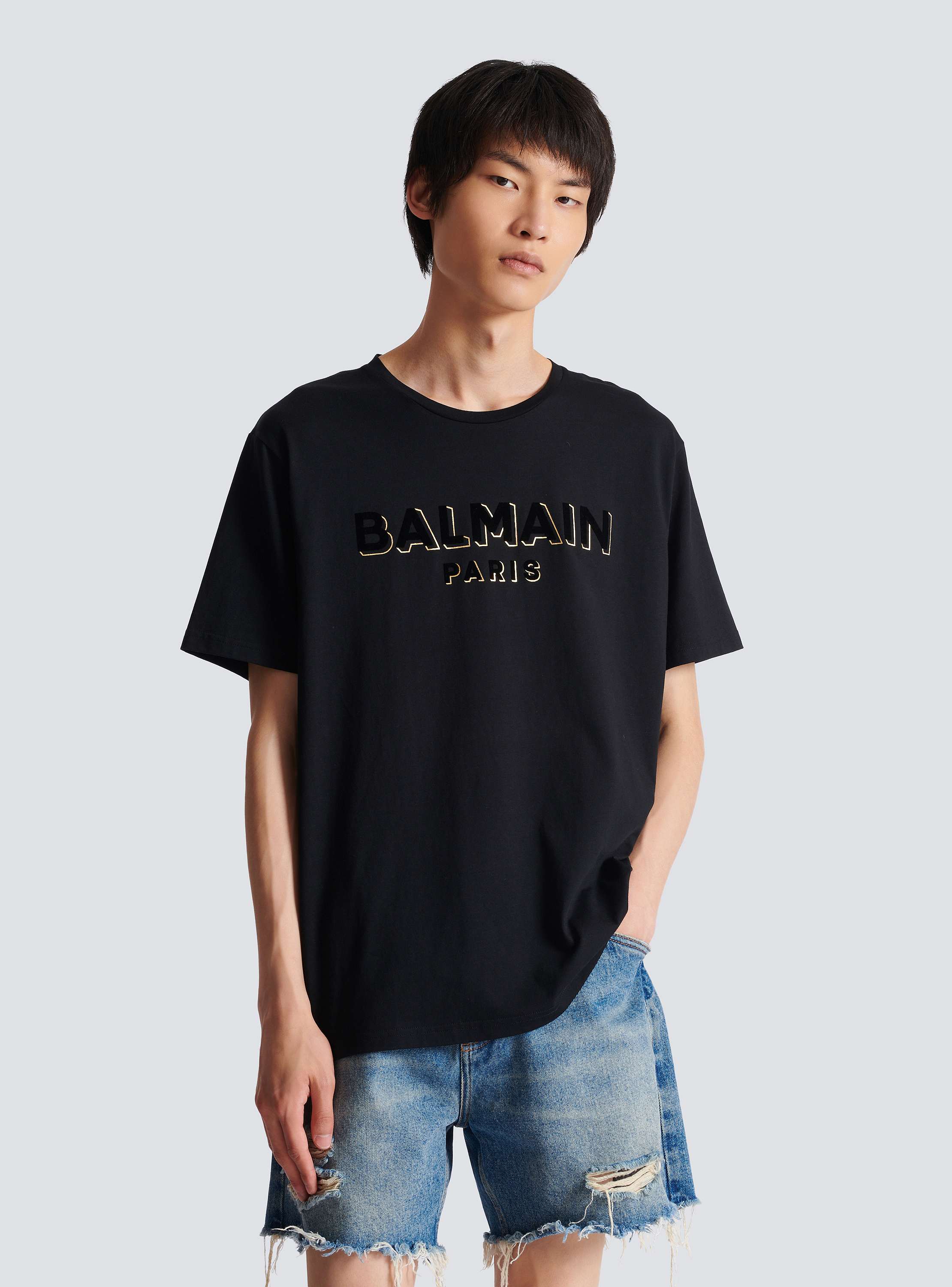独特の素材 T-shirt Balmain flocked Metallic gold BALMAIN | Men - トップス