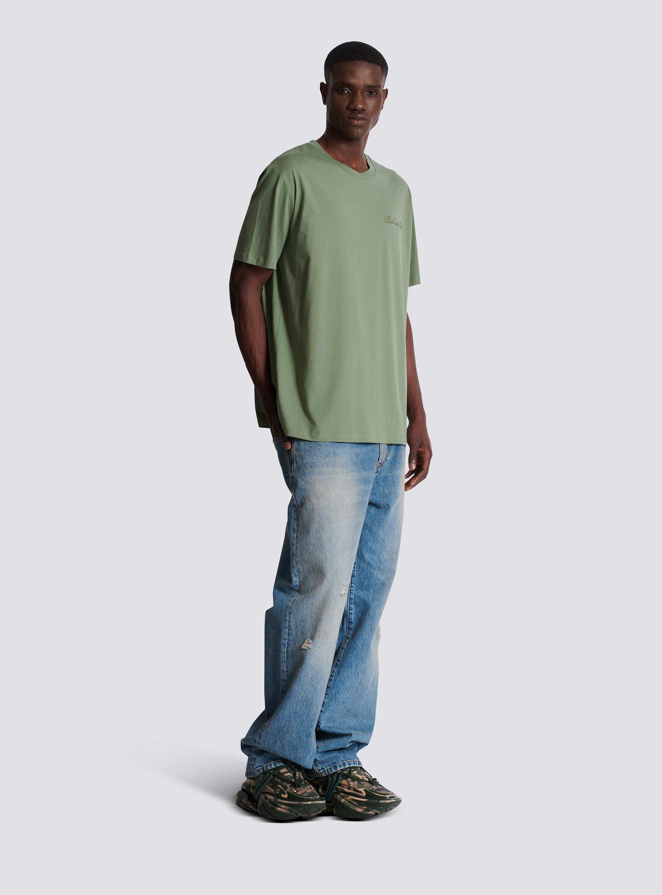 Loose T-shirt with Balmain Signature embroidery green green