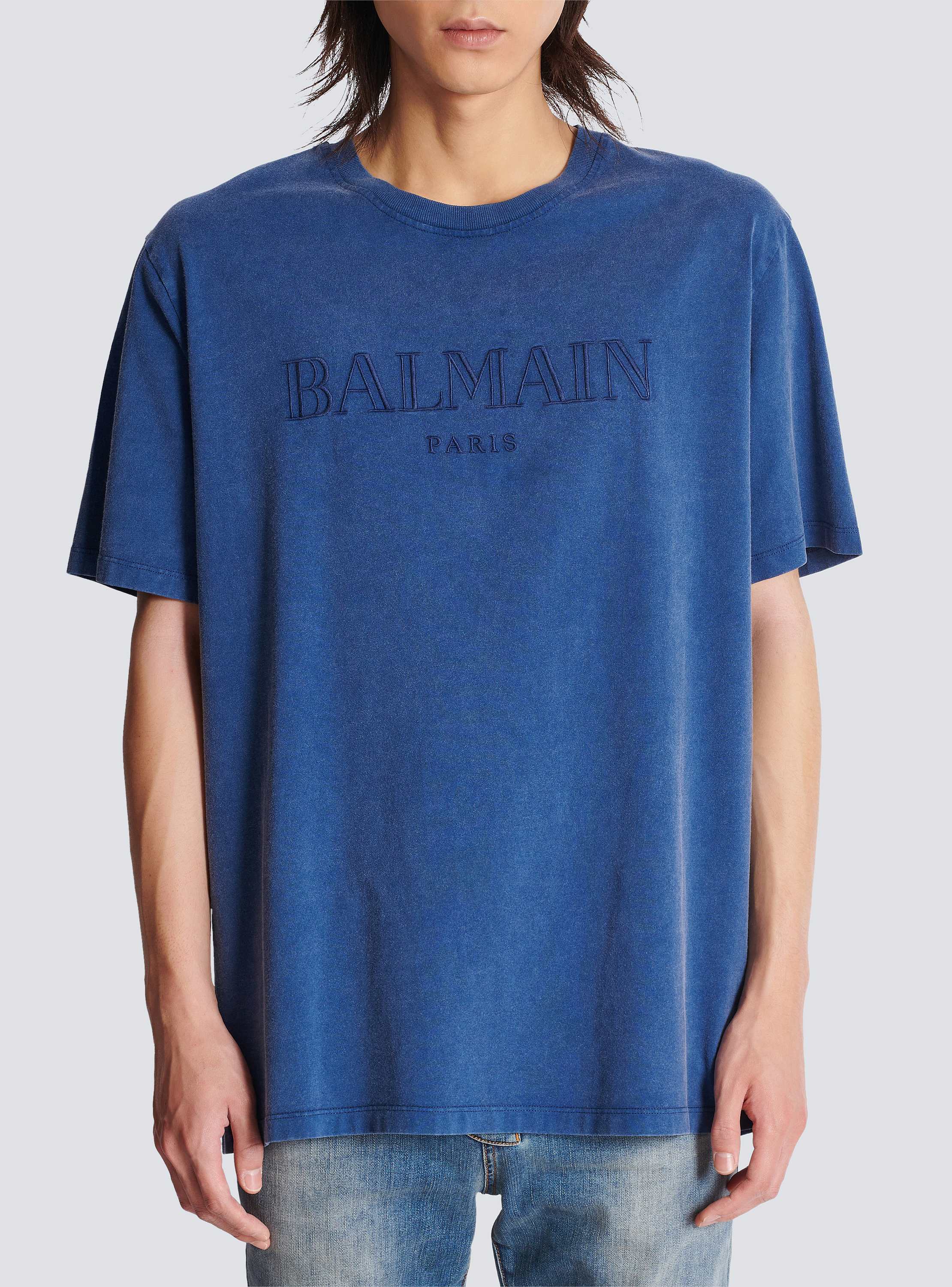 Tシャツ・カットソー BALMAIN Men T Shirts DH1EG010 BC72 SOS BLUE Loose T-shirt with vintage Balmain embroidery - Men | BALMAIN