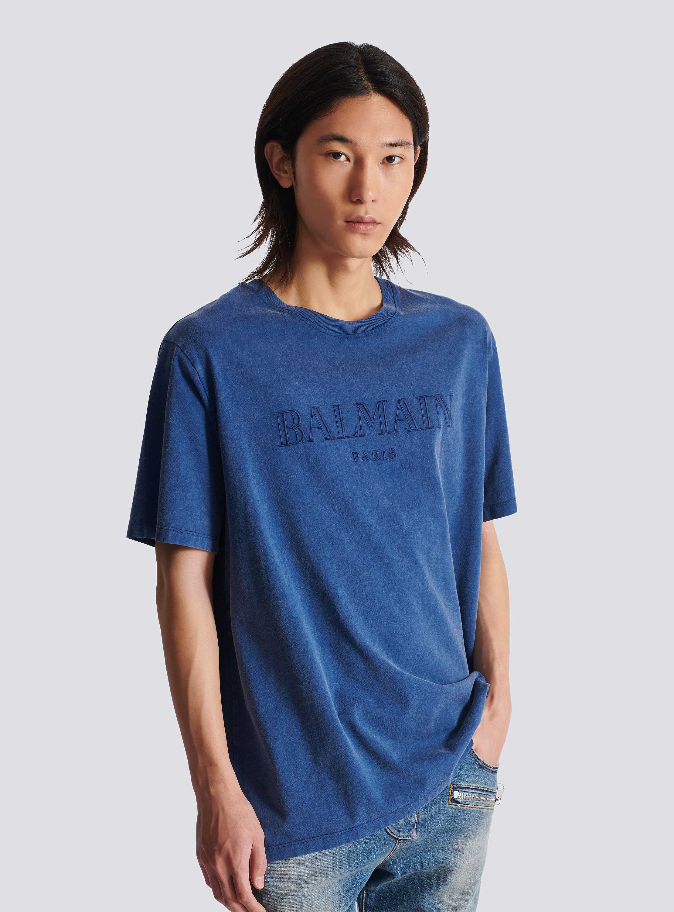 Tシャツ・カットソー BALMAIN Men T Shirts DH1EG010BC72 SOS Blue Balmain T-shirt with embroidered logo | Men's Clothing | Vitkac