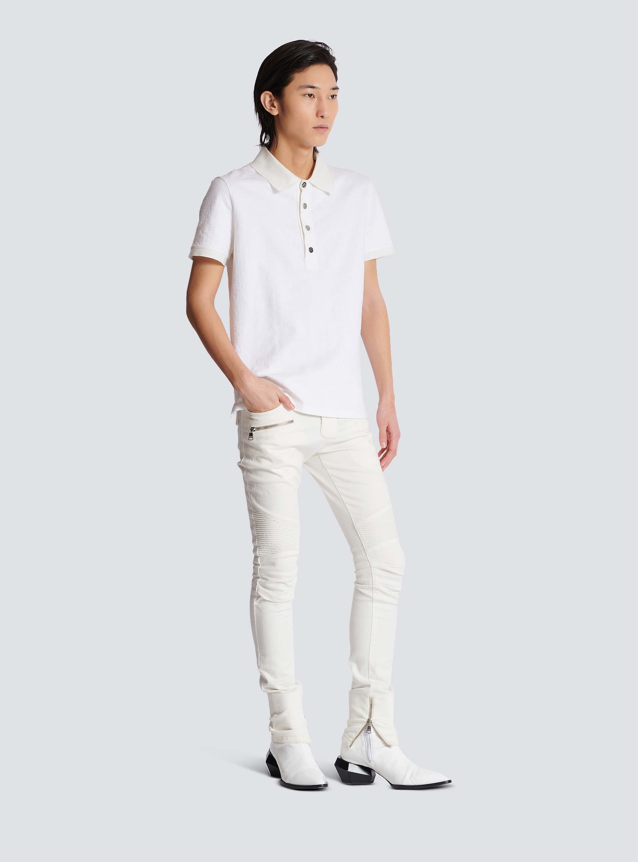 Tシャツ・カットソー BALMAIN Men Polo Shirts DH1EF000GD85 GAB WHITE Cotton piqué polo white - Men | BALMAIN