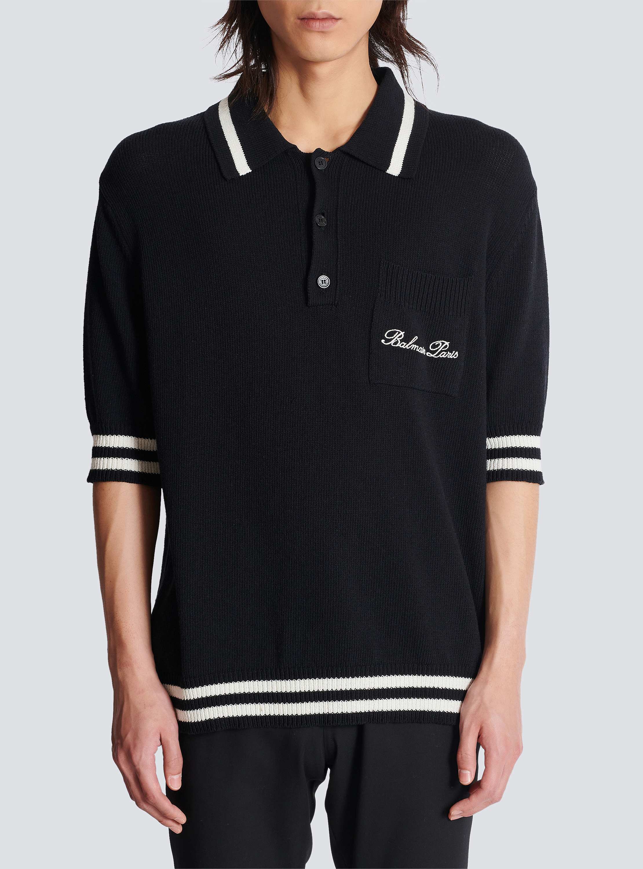 Wool polo shirt with Balmain Signature embroidery - Men