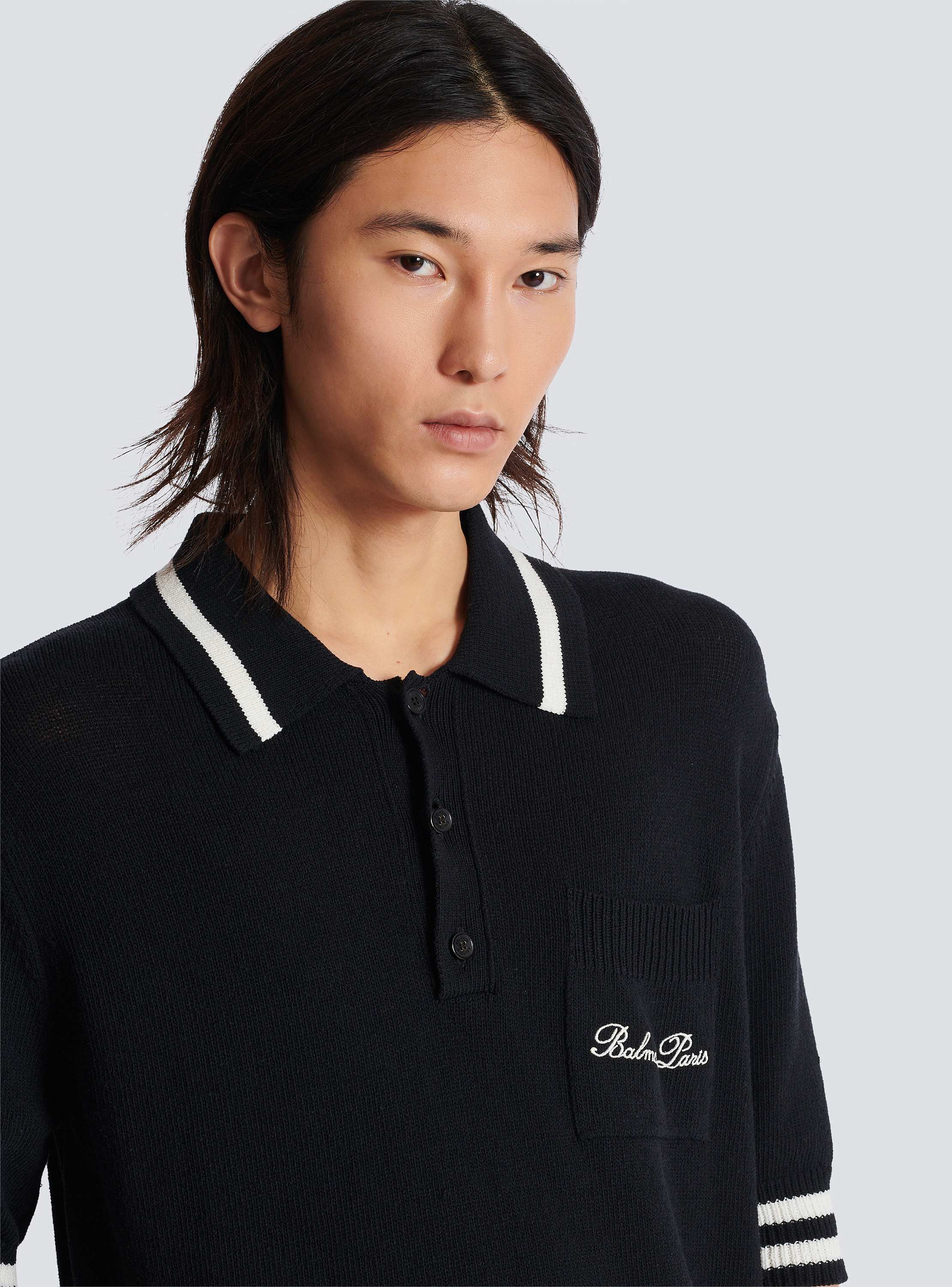 Wool polo shirt with Balmain Signature embroidery - Men