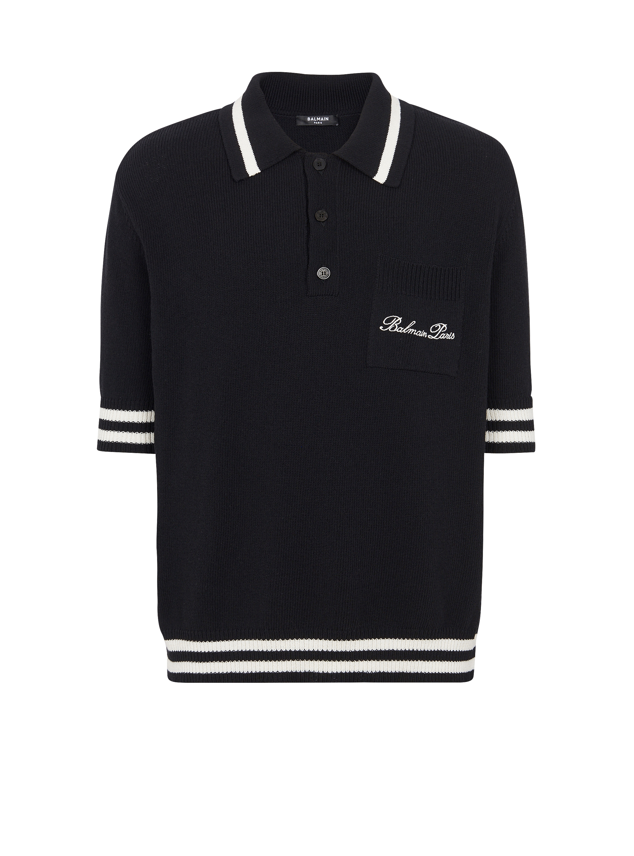 Wool polo shirt with Balmain Signature embroidery