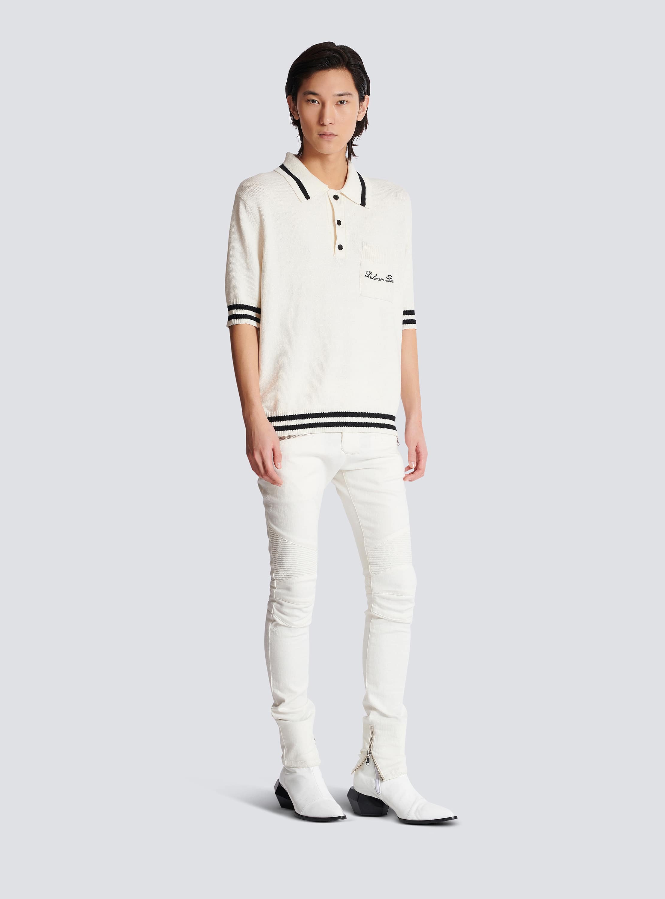 【送料&関税込】Balmain Signature Polo Shirt Cotton-linen polo shirt with Balmain Signature embroidery