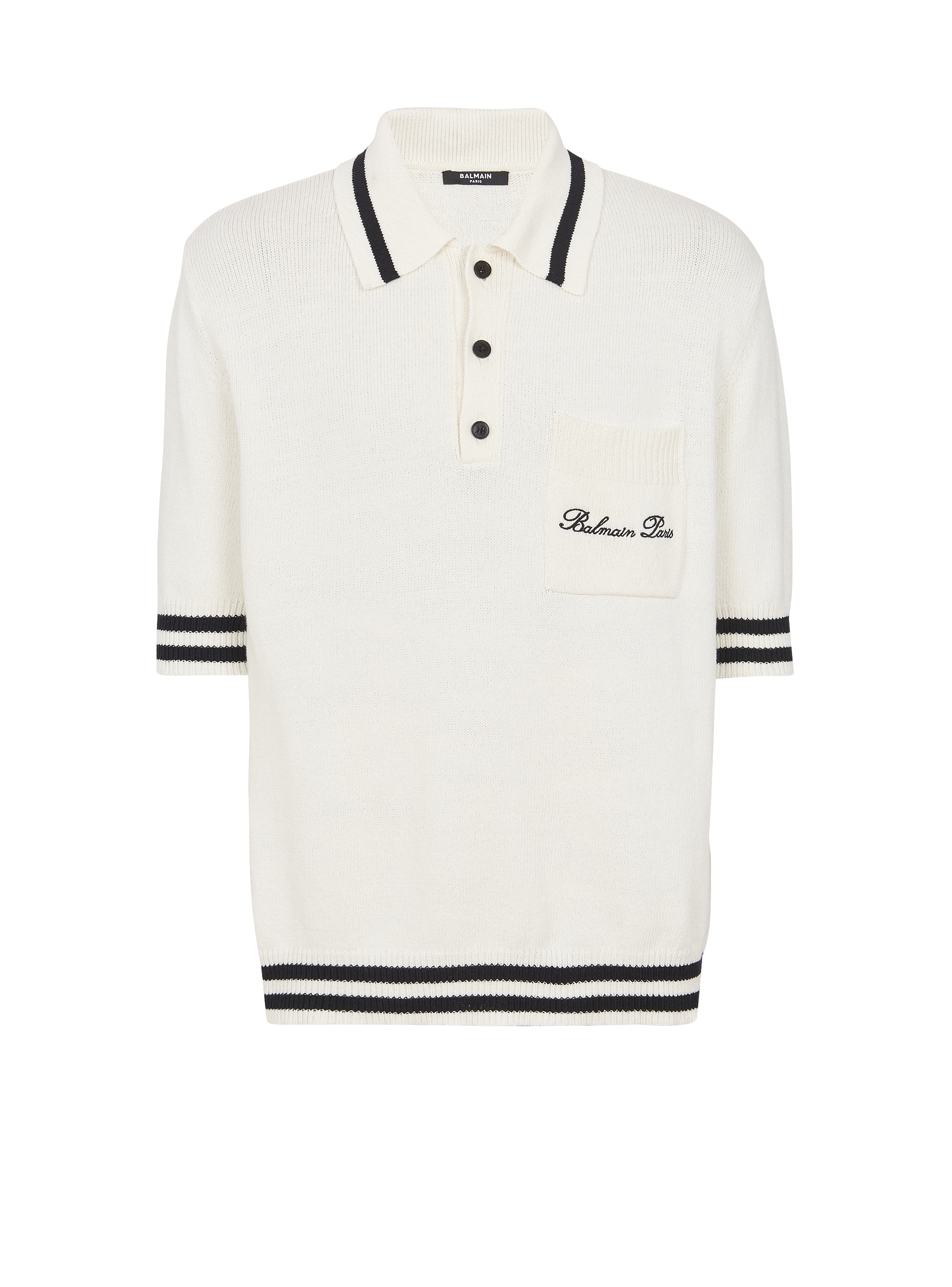 Wool polo shirt with Balmain Signature embroidery