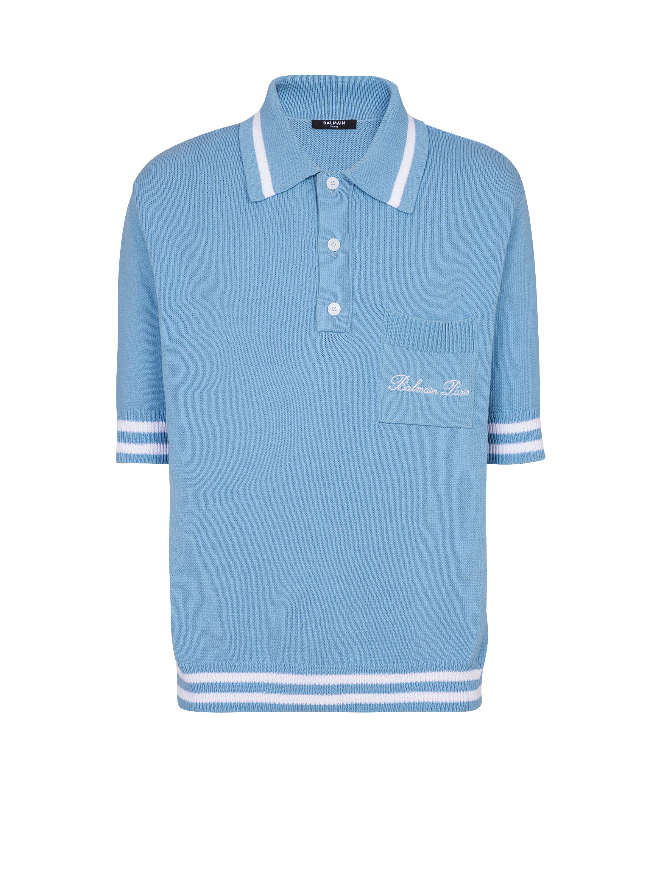 Wool polo shirt with Balmain Signature embroidery 