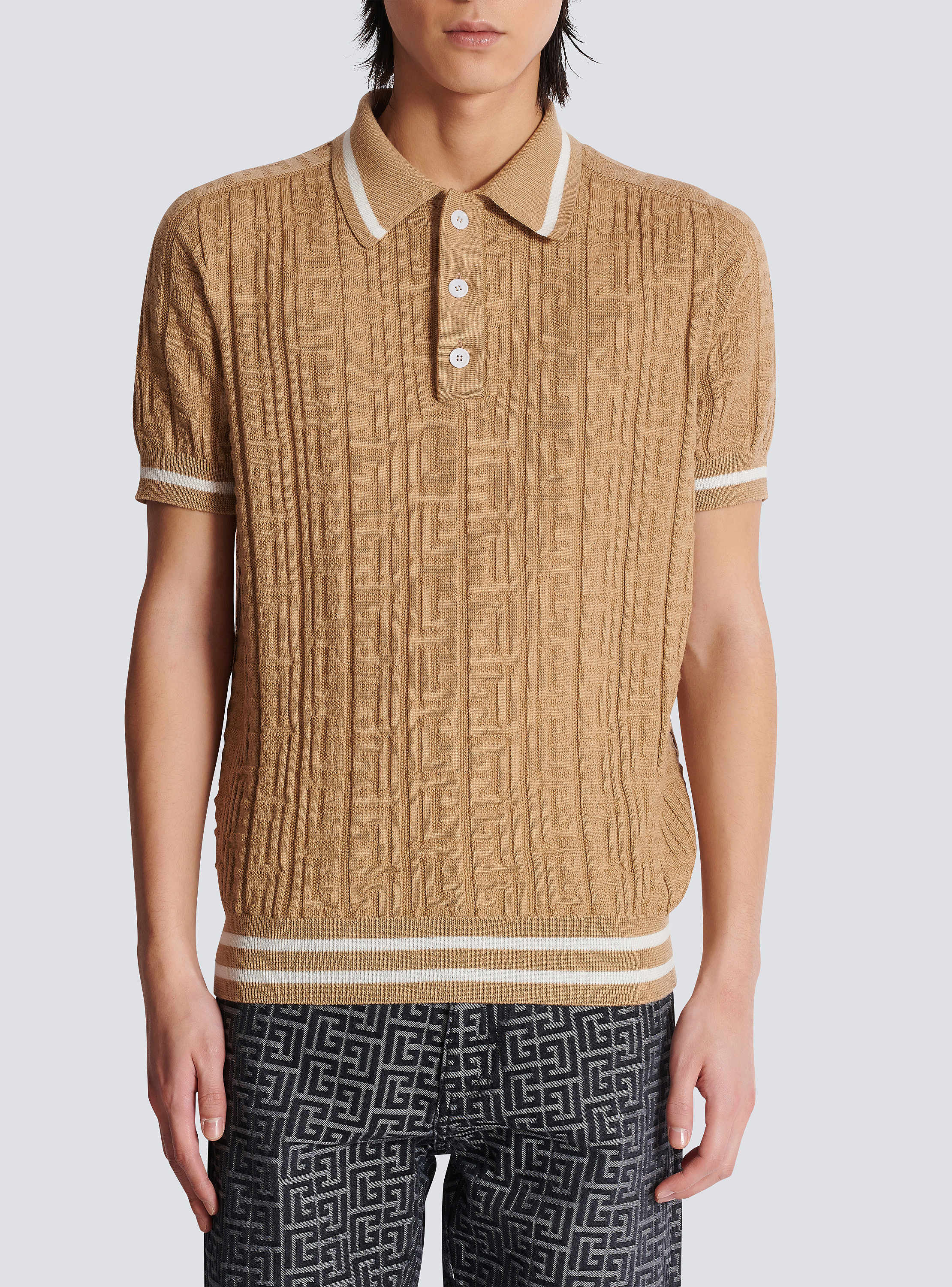 2025年最新入荷 PB Labyrinth BALMAIN | Men - beige shirt polo wool トップス