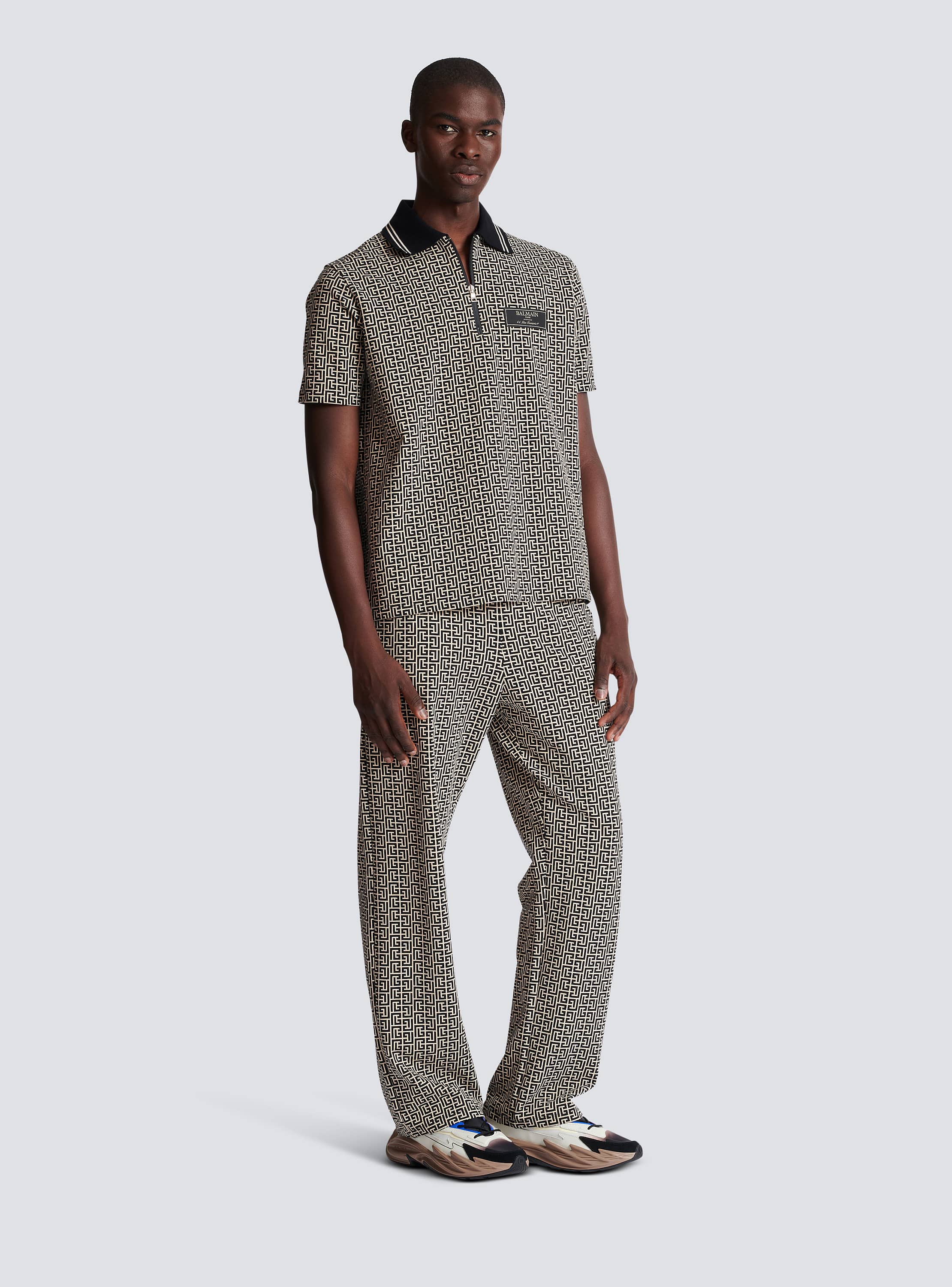 PB Labyrinth jacquard polo shirt black - Men | BALMAIN PB Labyrinth jacquard polo shirt black - Men | BALMAIN