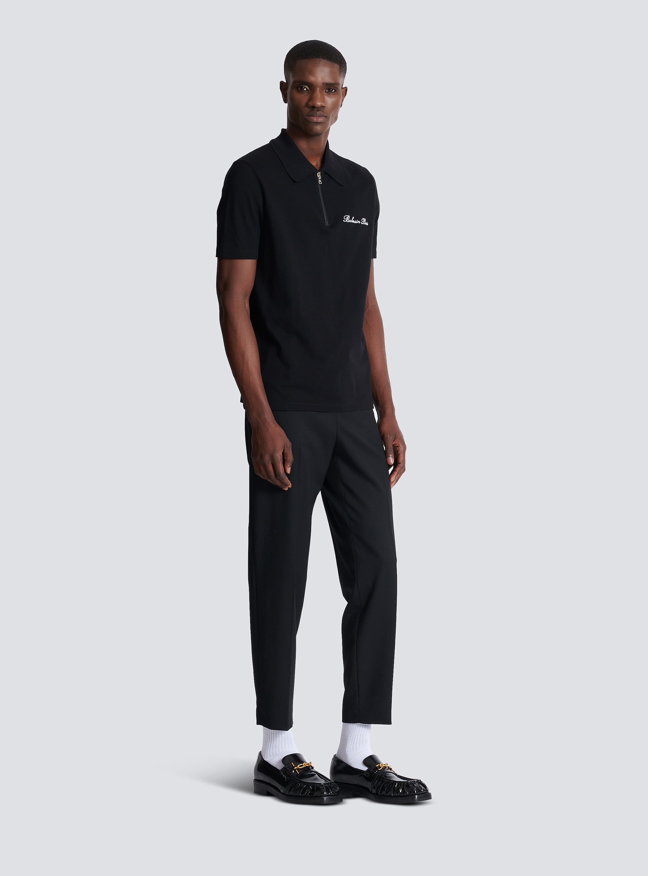 Short-sleeved polo shirt with embroidery black - Men | BALMAIN Short-sleeved polo shirt with embroidery black - Men | BALMAIN