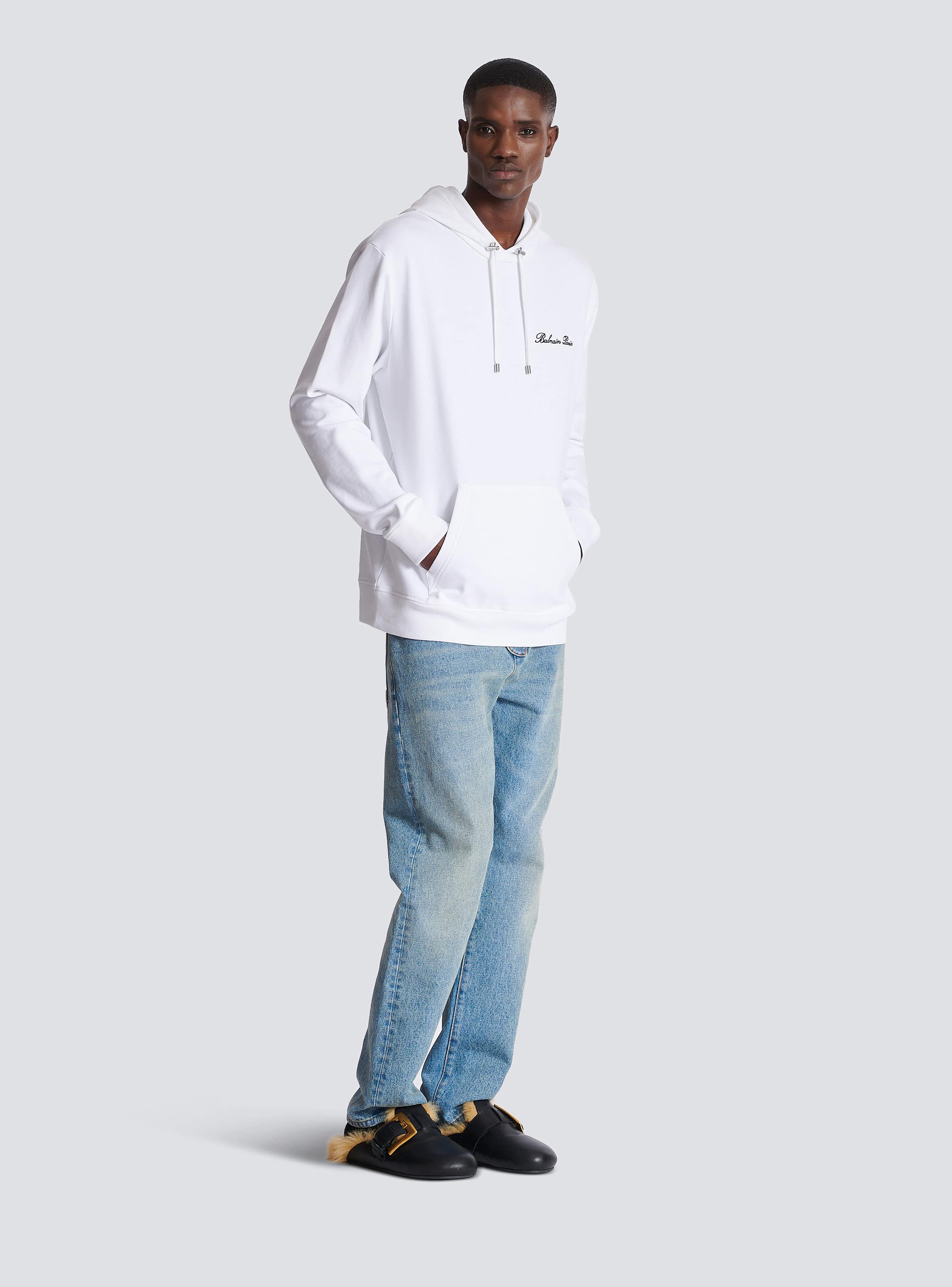 パーカー・フーディ BALMAIN Men Hoodies DH1JT047BC78 GAB White Balmain Signature hoodie - Men | BALMAIN