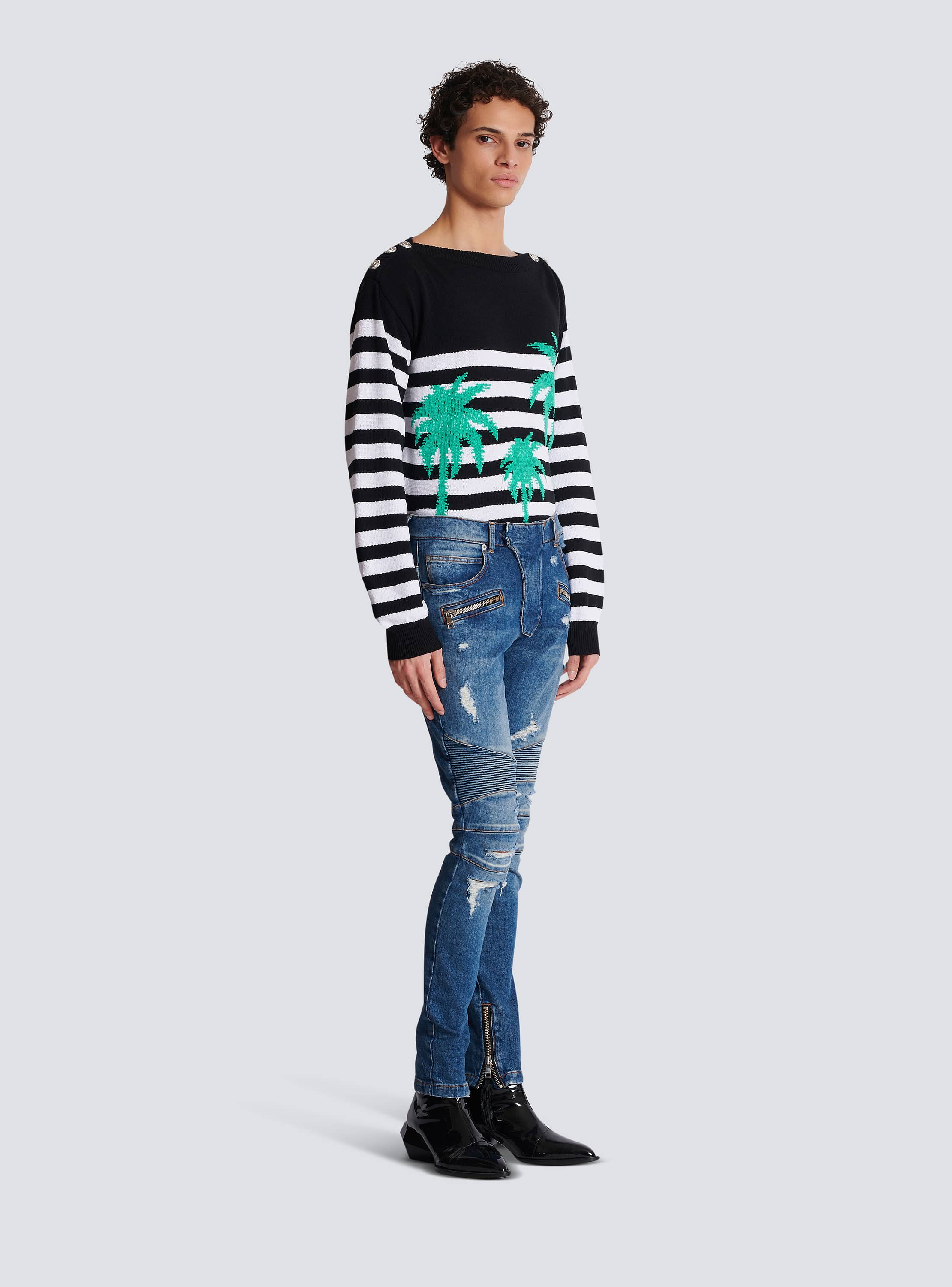 Biker jeans in faded denim blue - Men | BALMAIN Biker jeans in faded denim blue - Men | BALMAIN