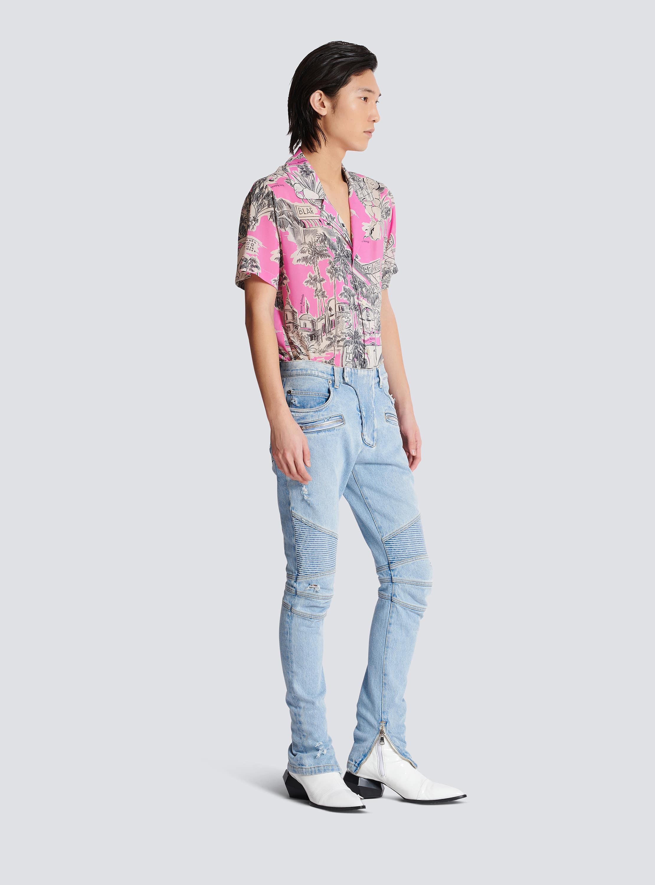 ライトブルーデニム バイカージーンズ - Men | BALMAIN