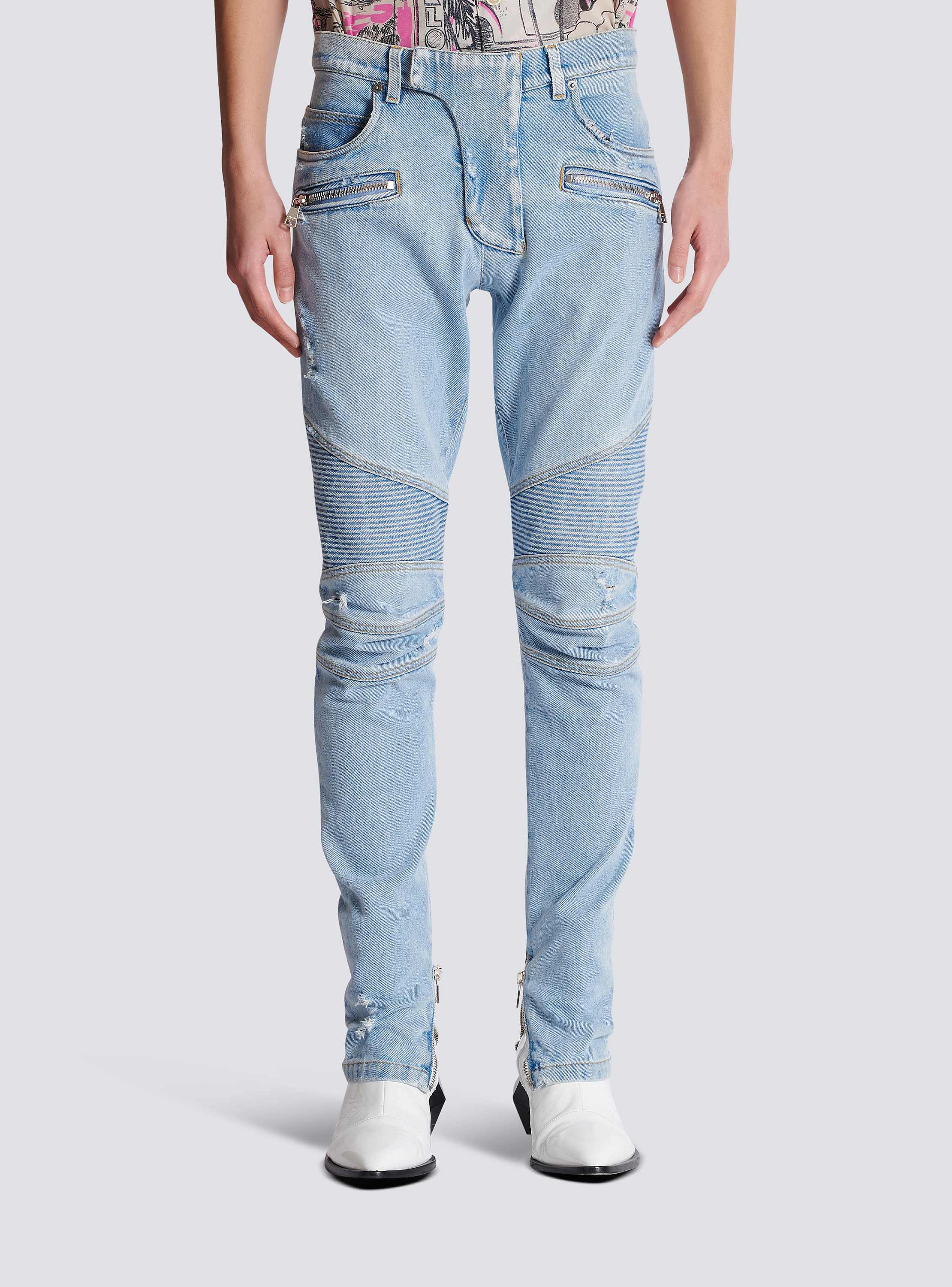 ライトブルーデニム バイカージーンズ - Men | BALMAIN