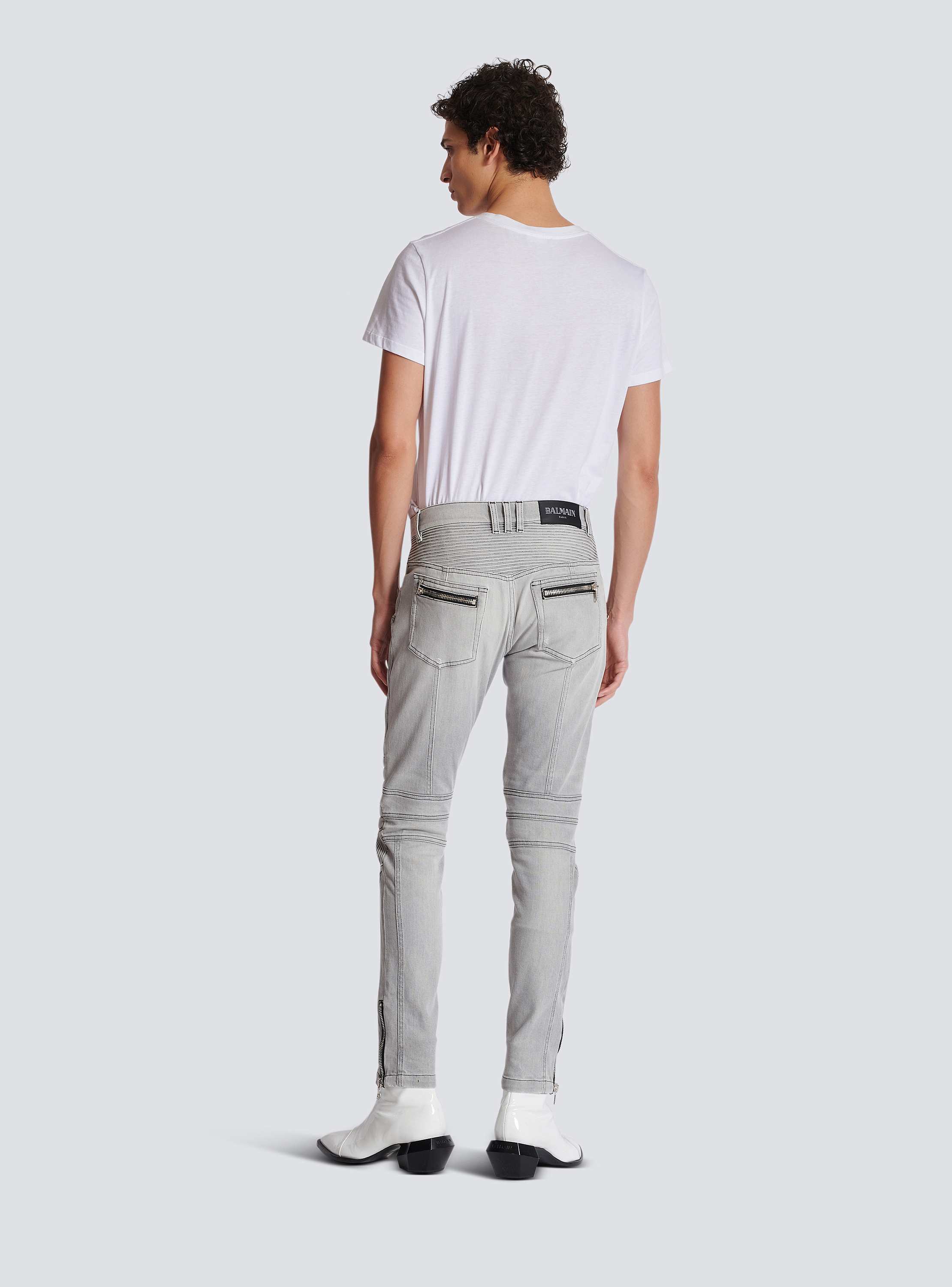 Biker jeans in Grey quilted denim grey - Men | BALMAIN