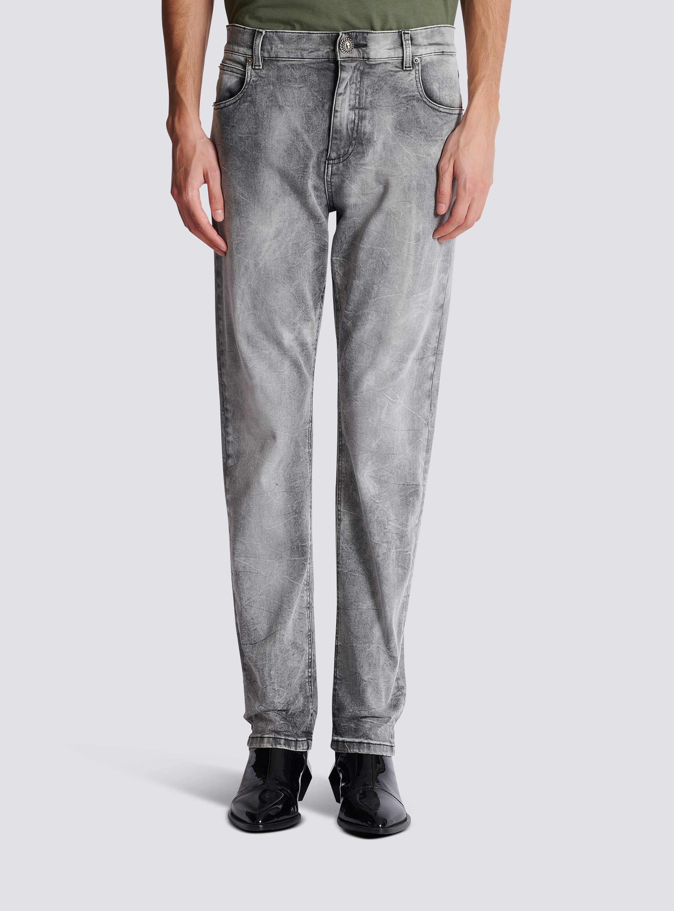 BALMAIN ダークグレー デニム Grey denim regular-fit jeans grey - Men | BALMAIN