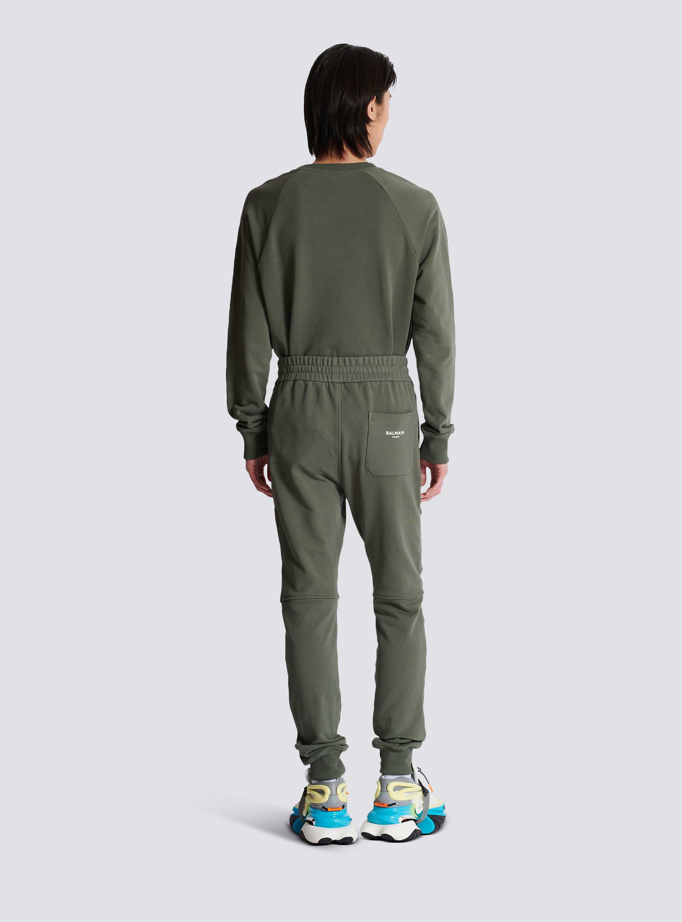 大人も着やすいシンプルファッション Flocked Balmain Paris joggers khaki - Men | BALMAIN パンツ