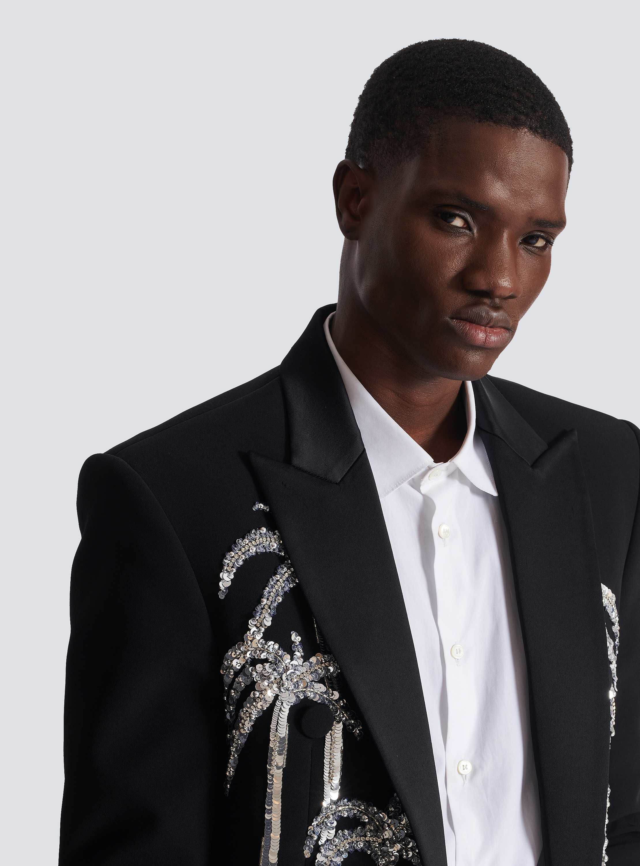 Cropped crepe jacket with palm tree embroidery