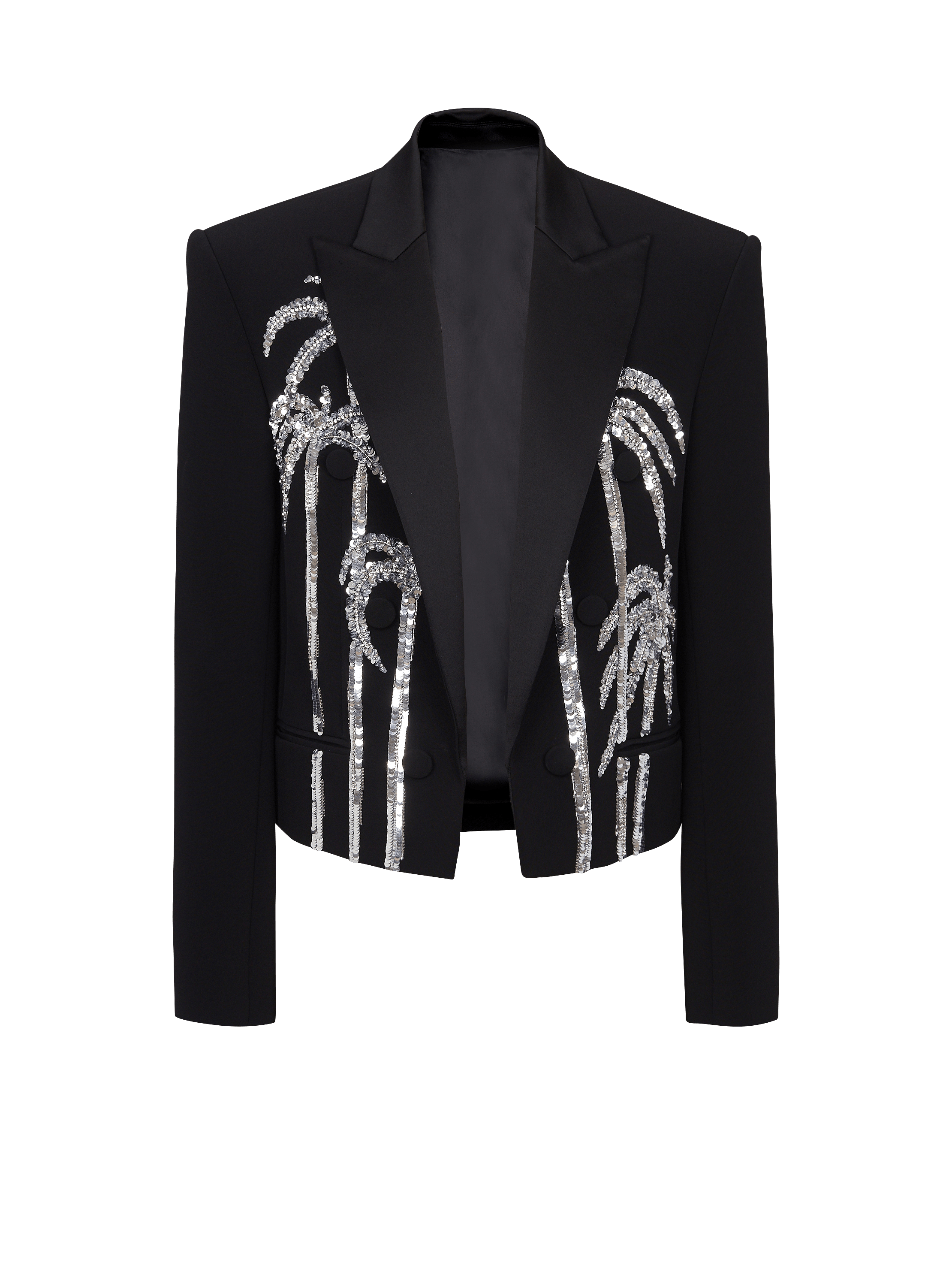 Cropped crepe jacket with palm tree embroidery
