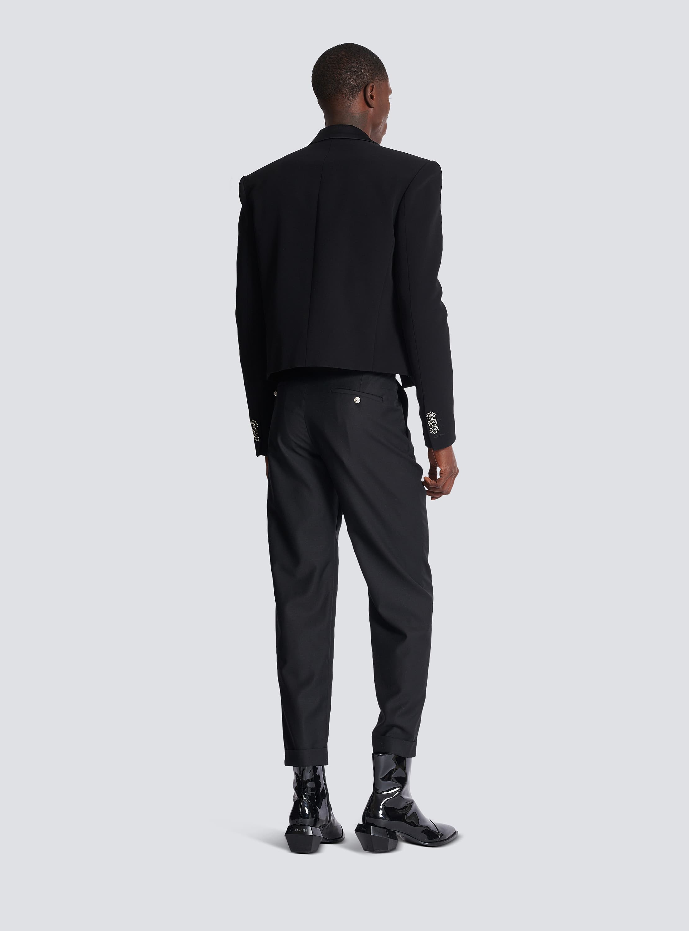 Cropped crepe jacket with palm tree embroidery